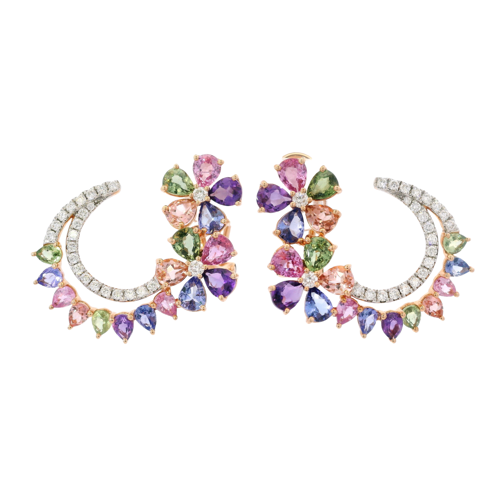 D0.83CT 18KR TWO FLOWER AND MOON EARRINGS MS9.36CT