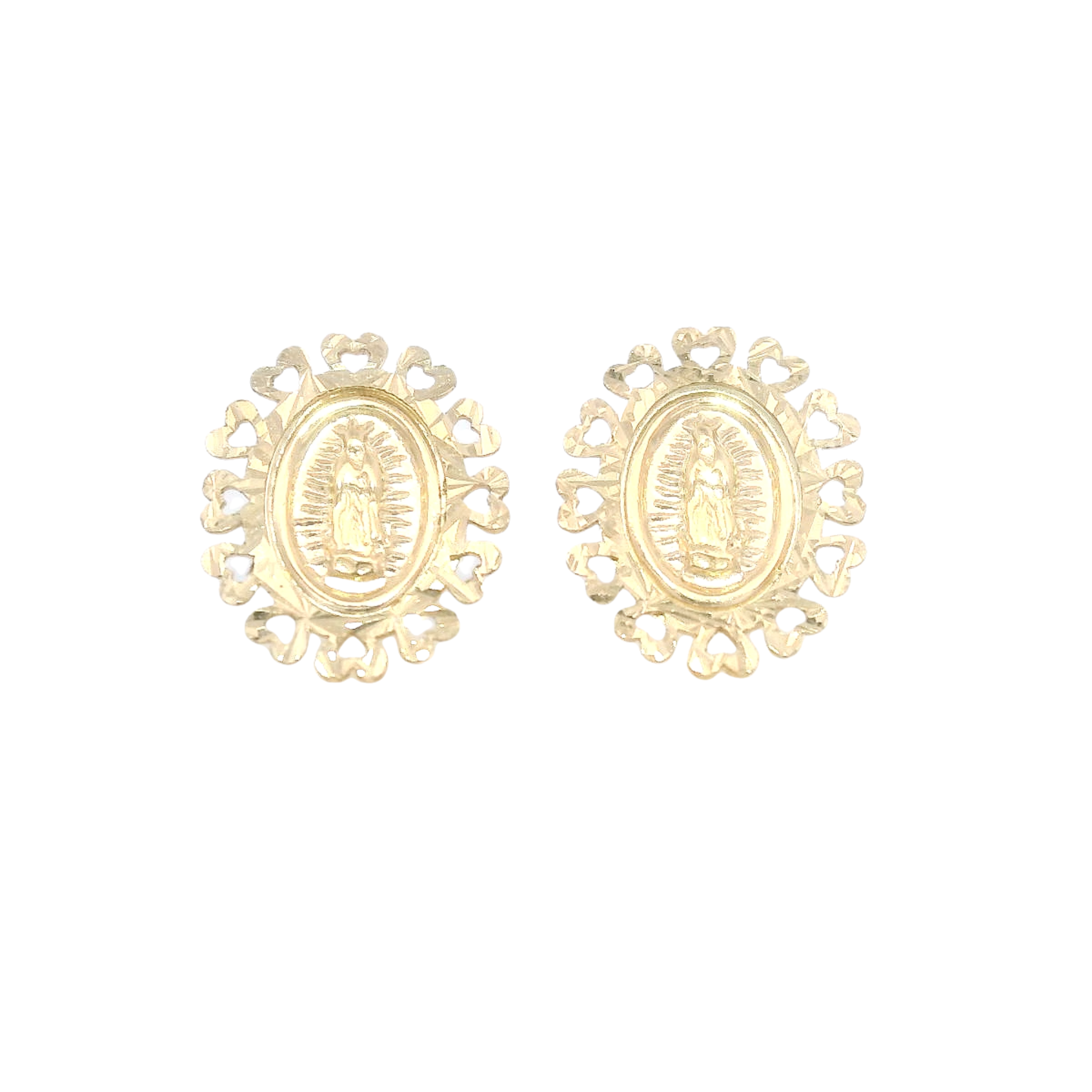 EARRINGS VIRGIN WITH HEARTS IN 14KT YELLOW GOLD