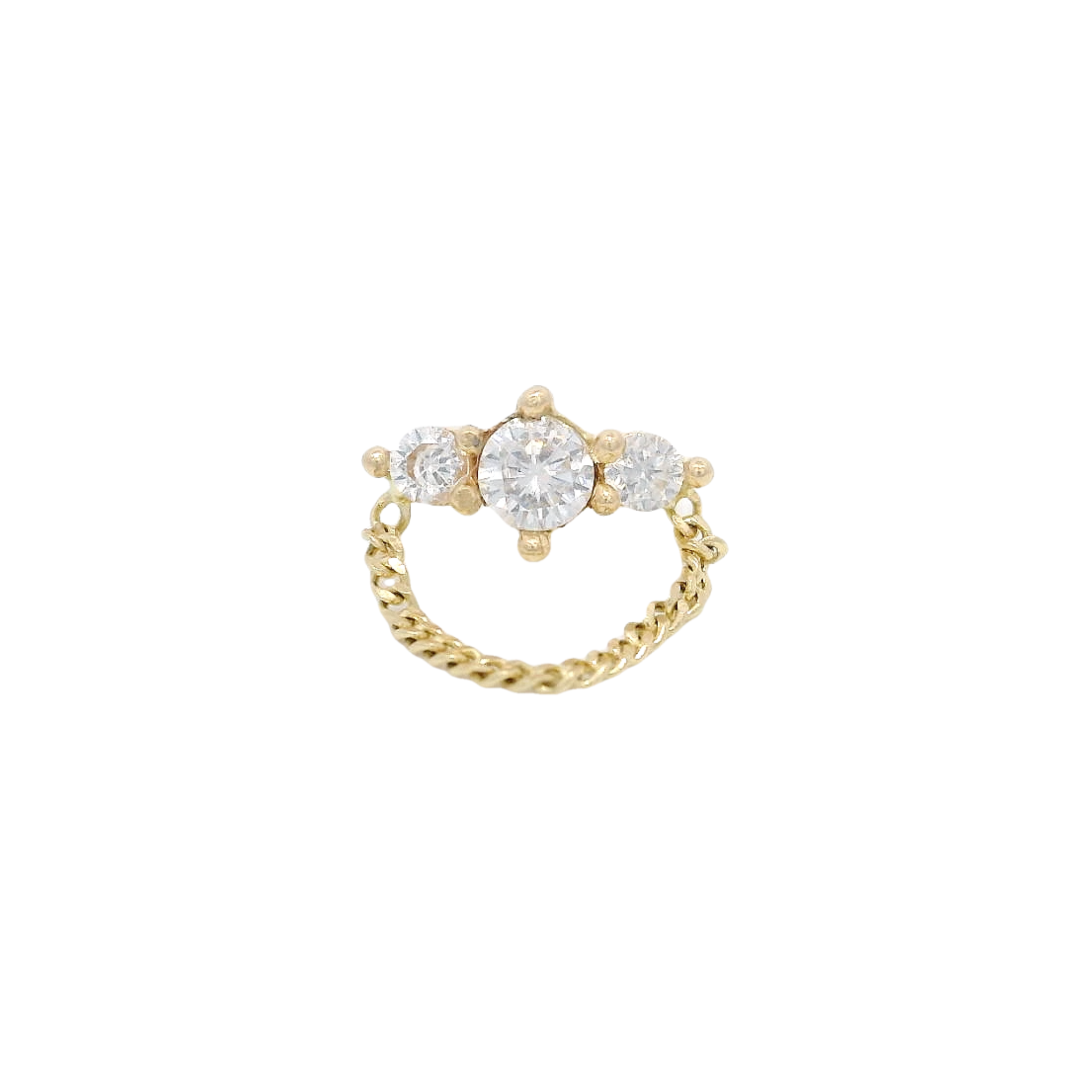 PIERCING THREE STONE WITH CHAIN IN 14KT YELLOW GOLD