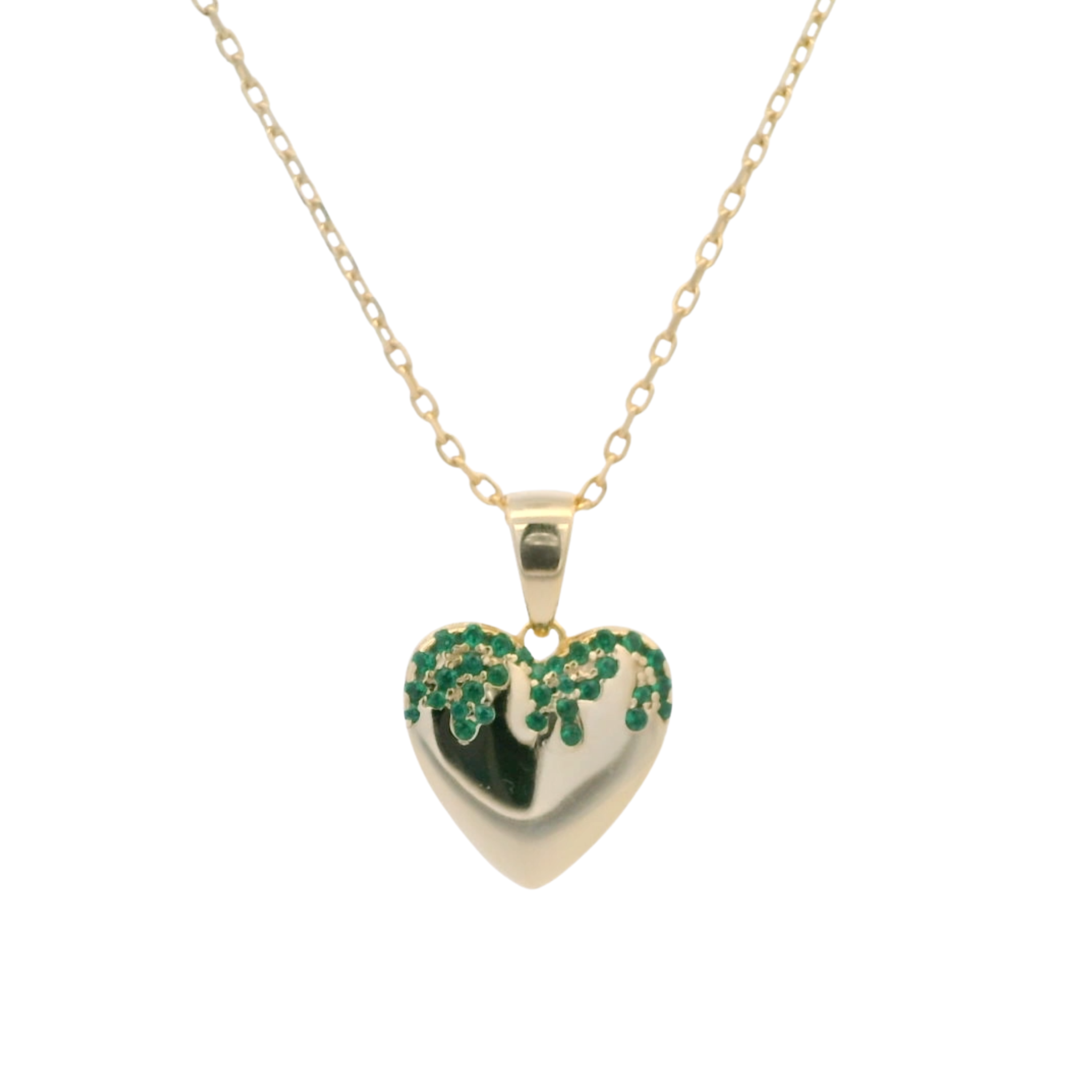 925YG HEART SMOOTH CZ GREEN NECKLACE