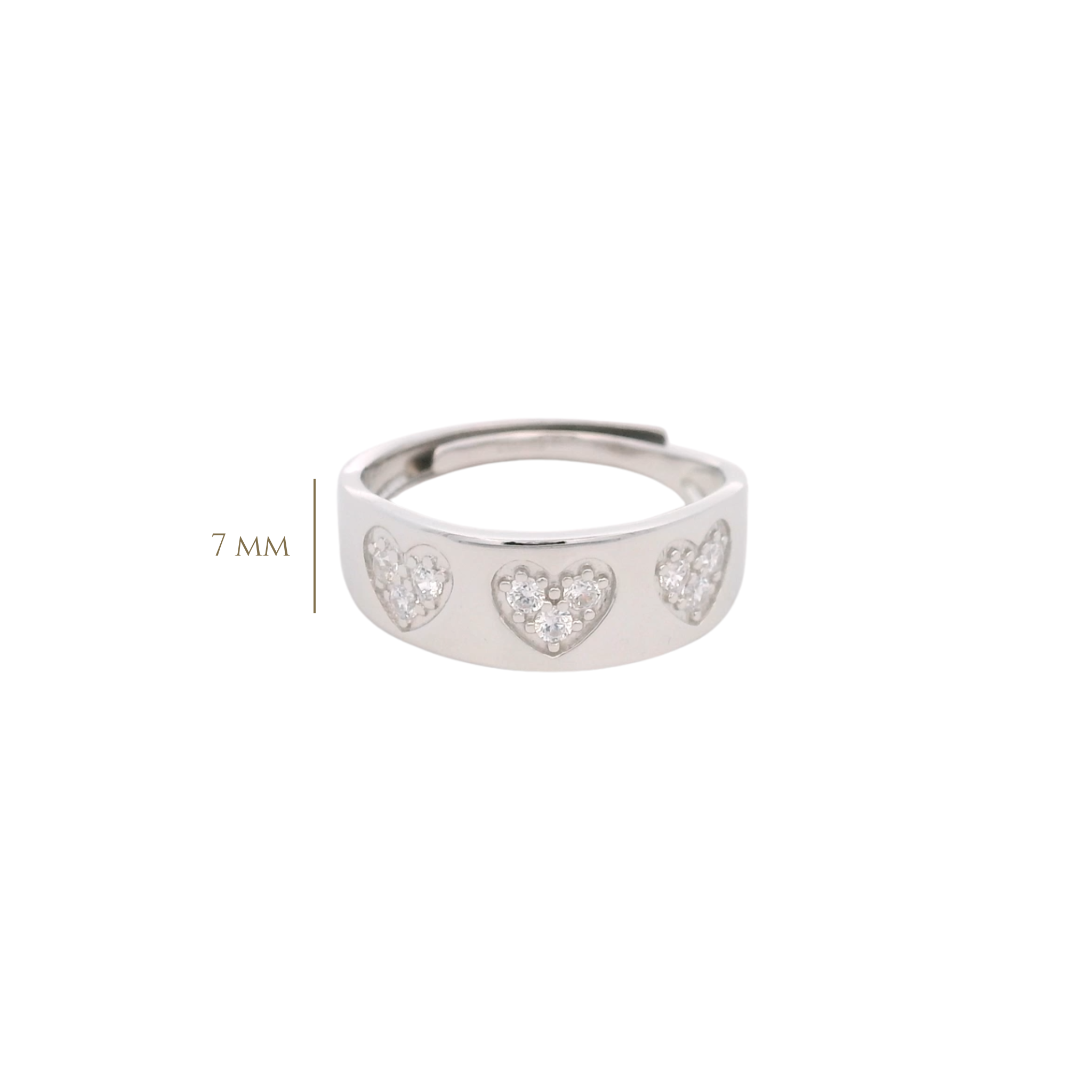 925SL TRIPLE HEART PAVE ADJUSTABLE RING