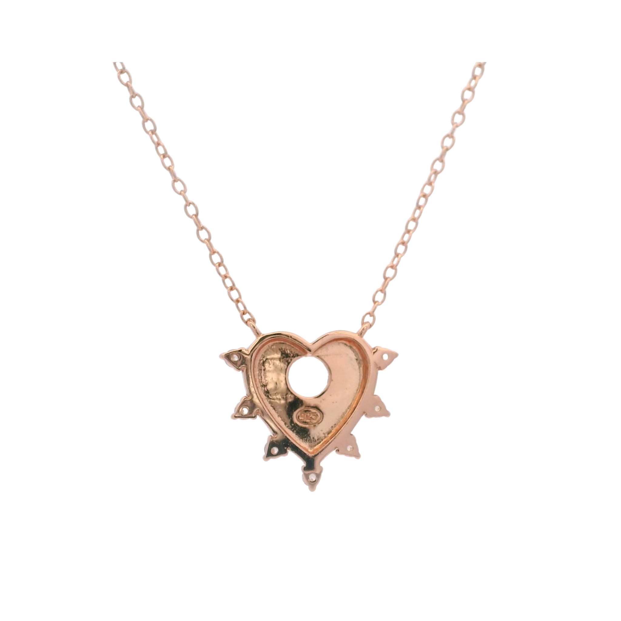 925RG HEART TEXTURE WITH CZ AROUND NECKLACE