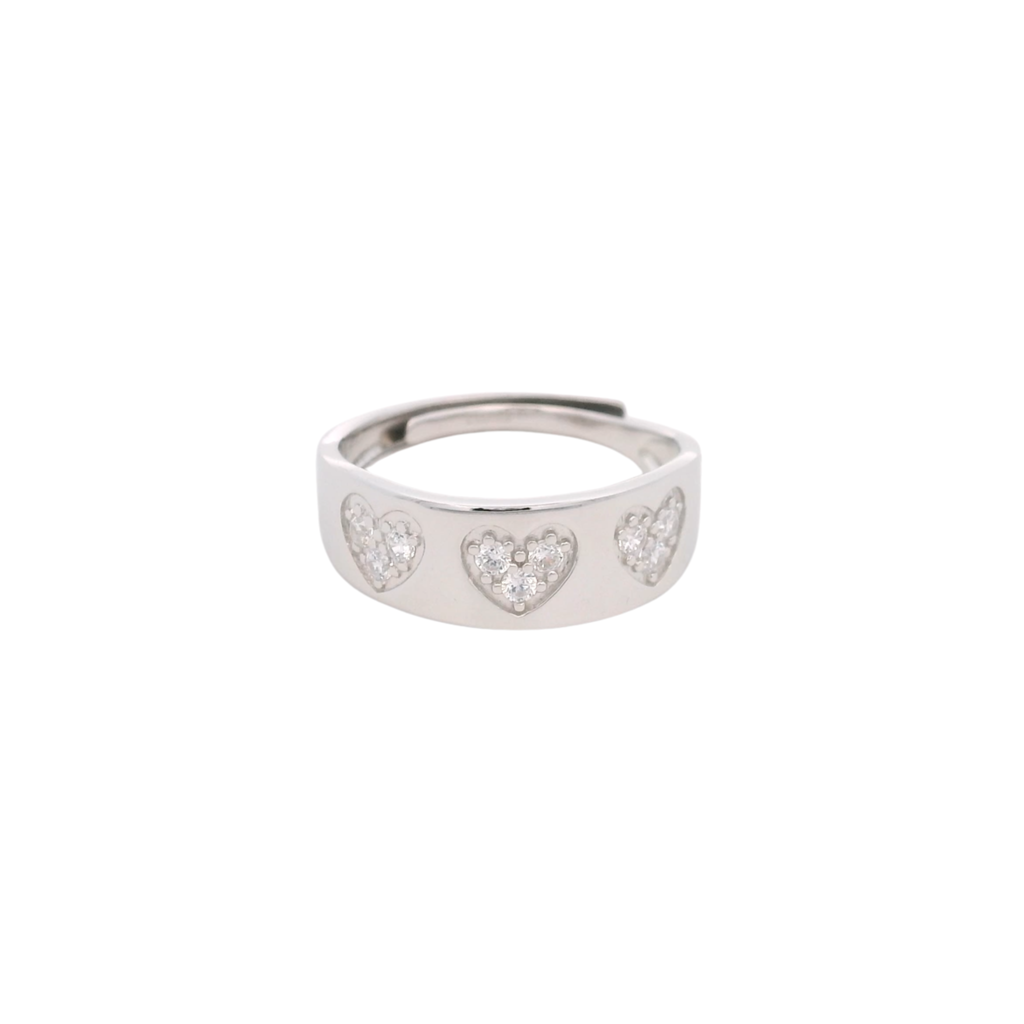 925SL TRIPLE HEART PAVE ADJUSTABLE RING