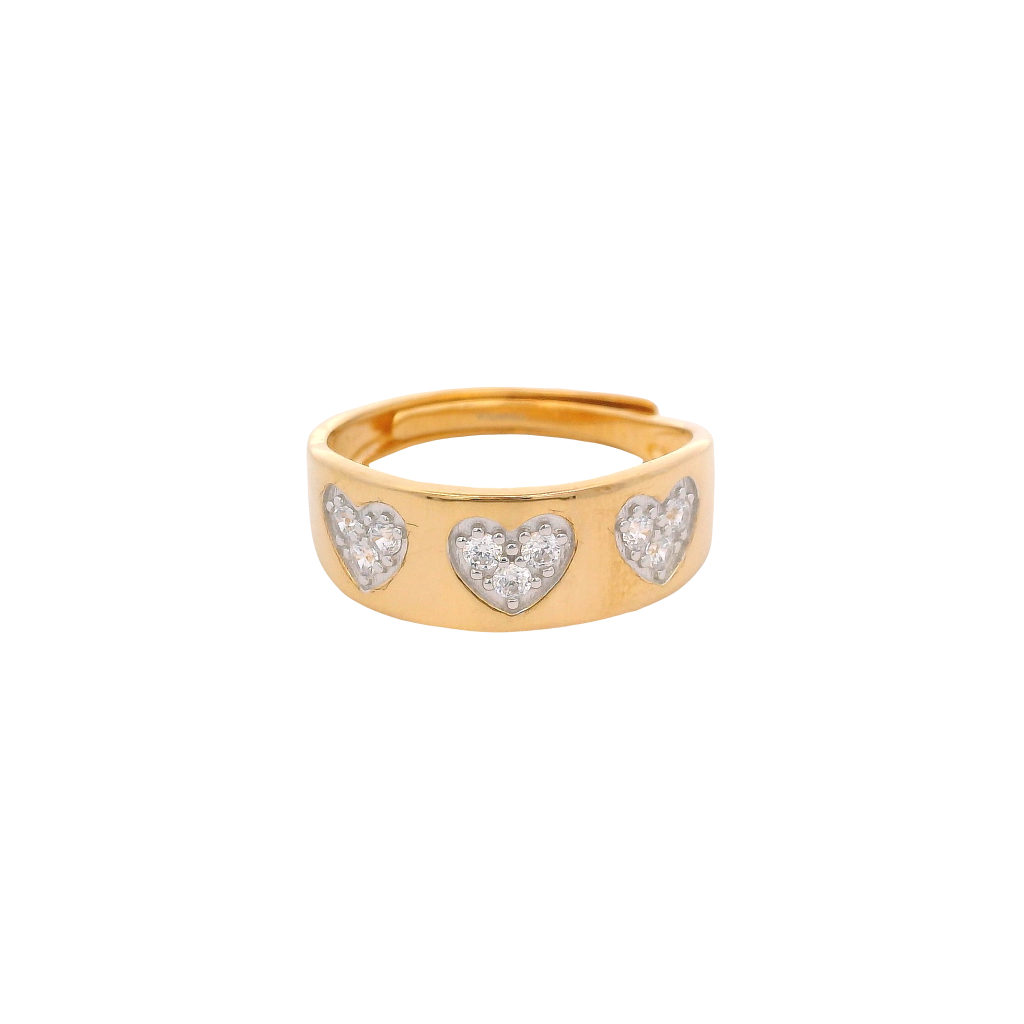 925YG TRIPLE HEART PAVE ADJUSTABLE RING