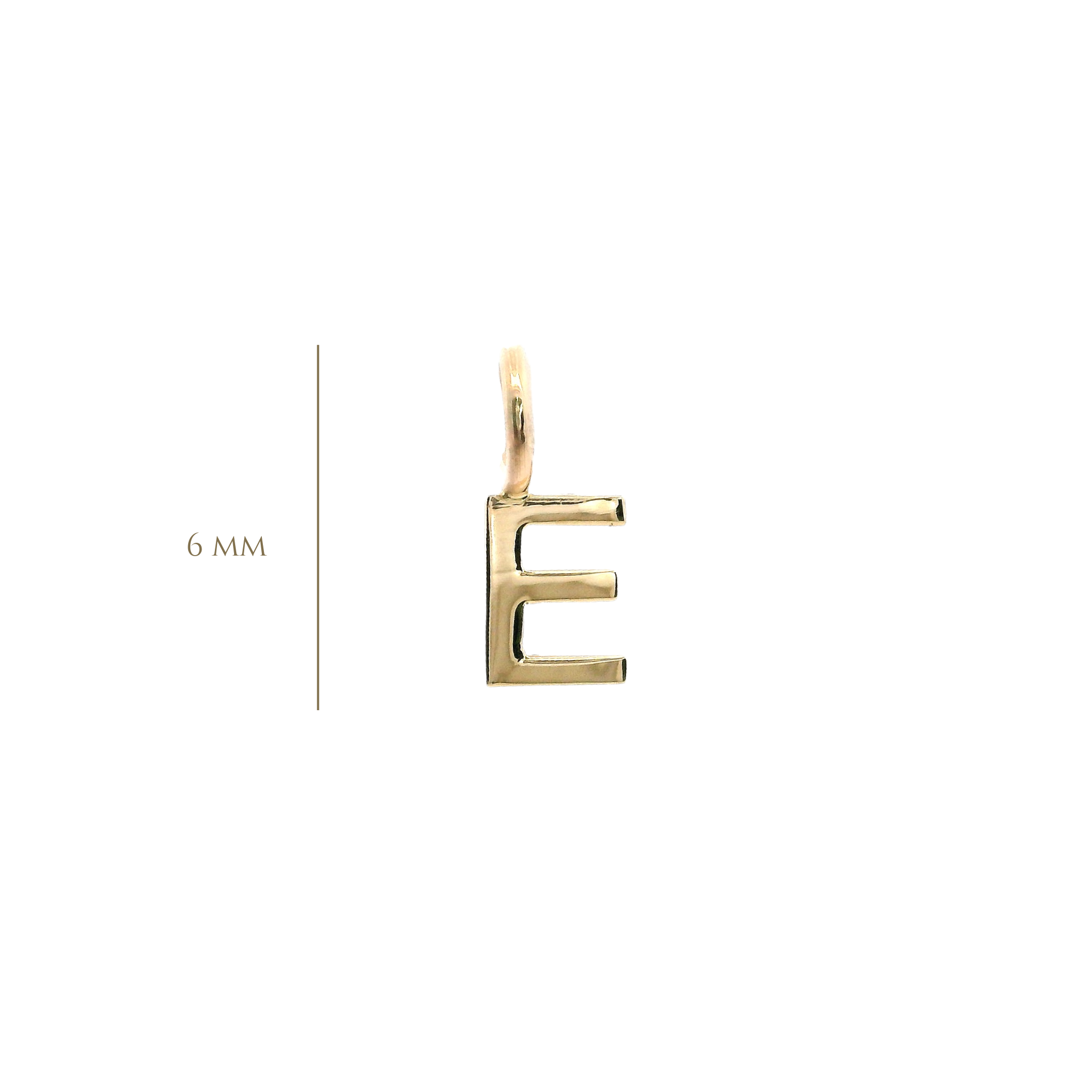14KY 6MM LETTER E PENDANT