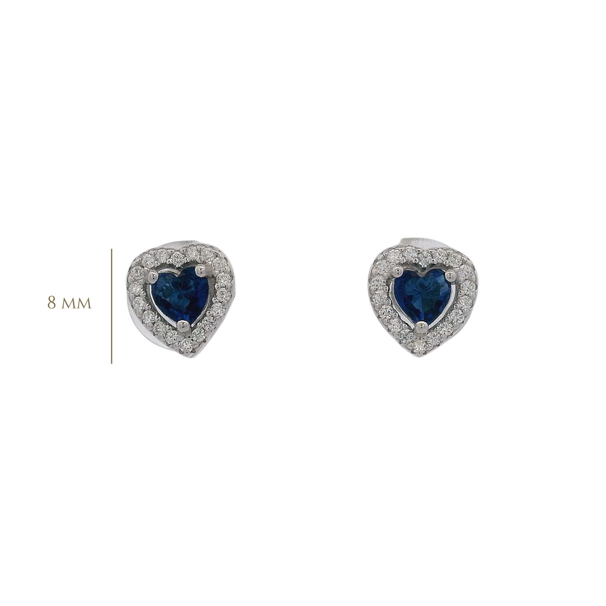 925SL OUTLINE HEART STUD CZ BLUE EARRINGS