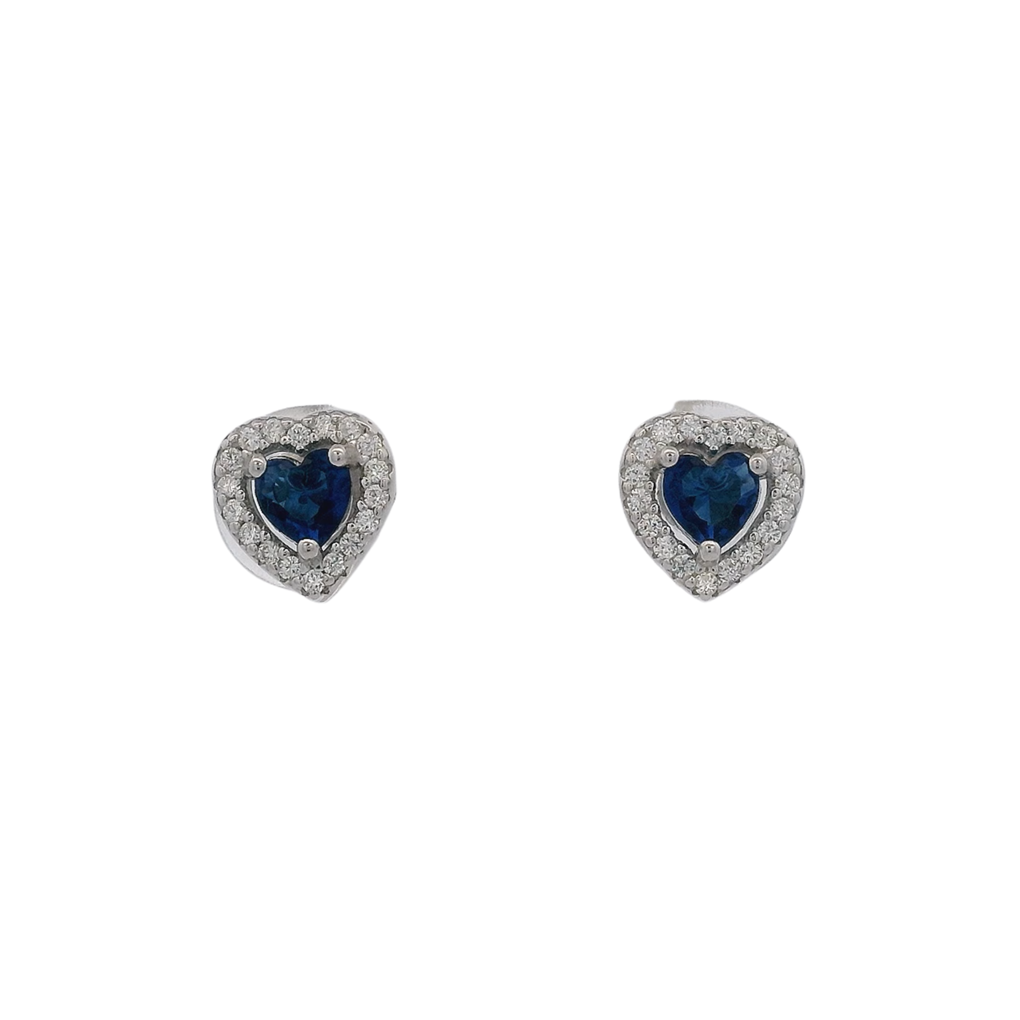 925SL OUTLINE HEART STUD CZ BLUE EARRINGS