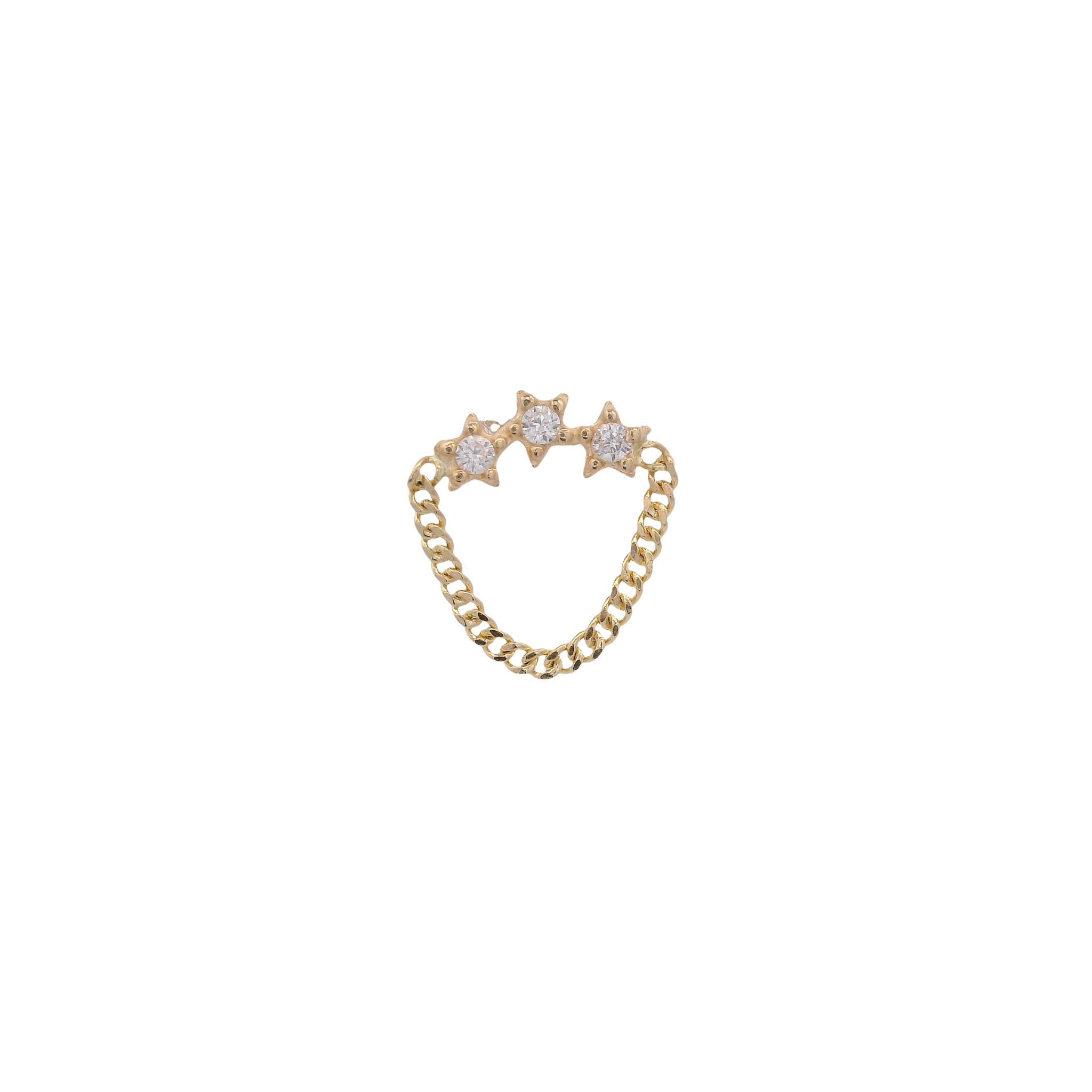 14KY CURV THREE STAR AND CHAIN PIERCING