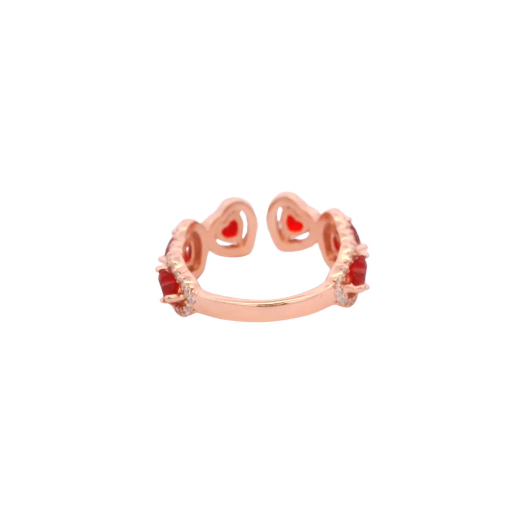 925RG OUTLINE HEART STUD CZ RED OPEN RING T7