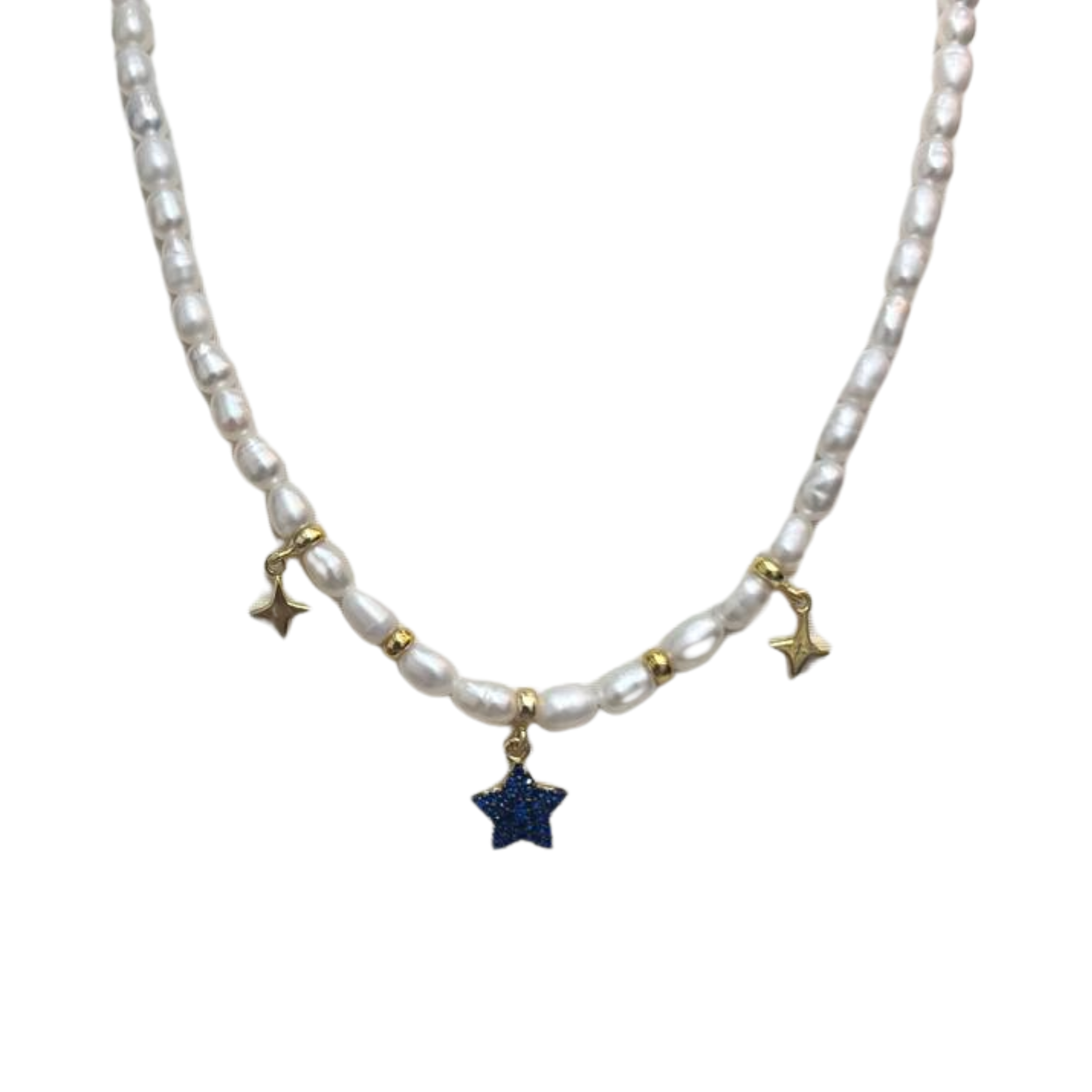 925GD MULTICHARM AND PEARL NECKLACE