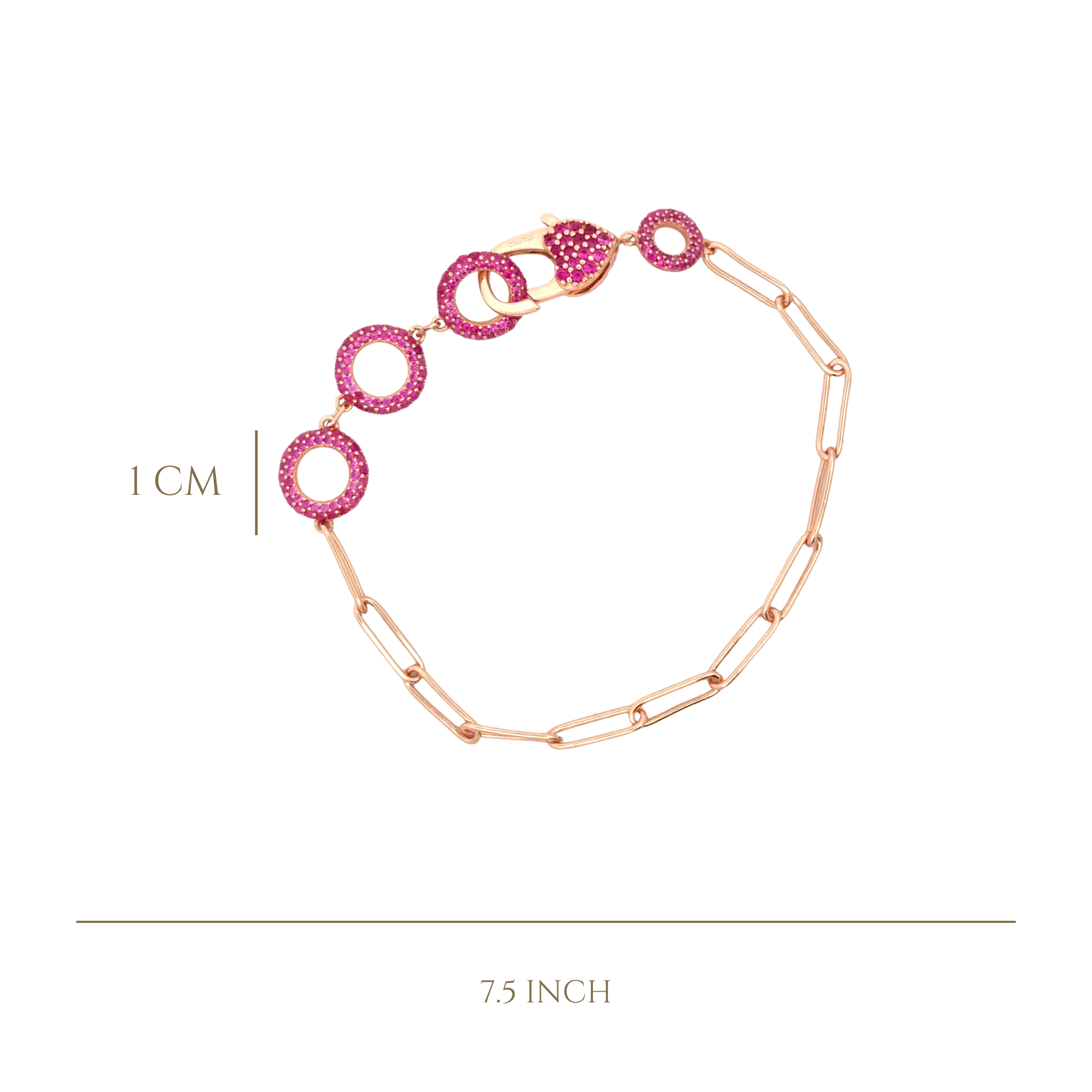 925RG TRIPLE CIRCLE CZ FUSHIA PAPERCLIP BRACELET