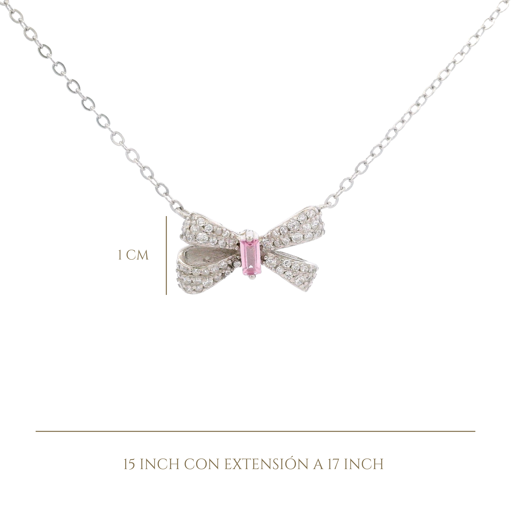 925SL SMALL BOW PAVE CENTER CZ PINK NECKLACE