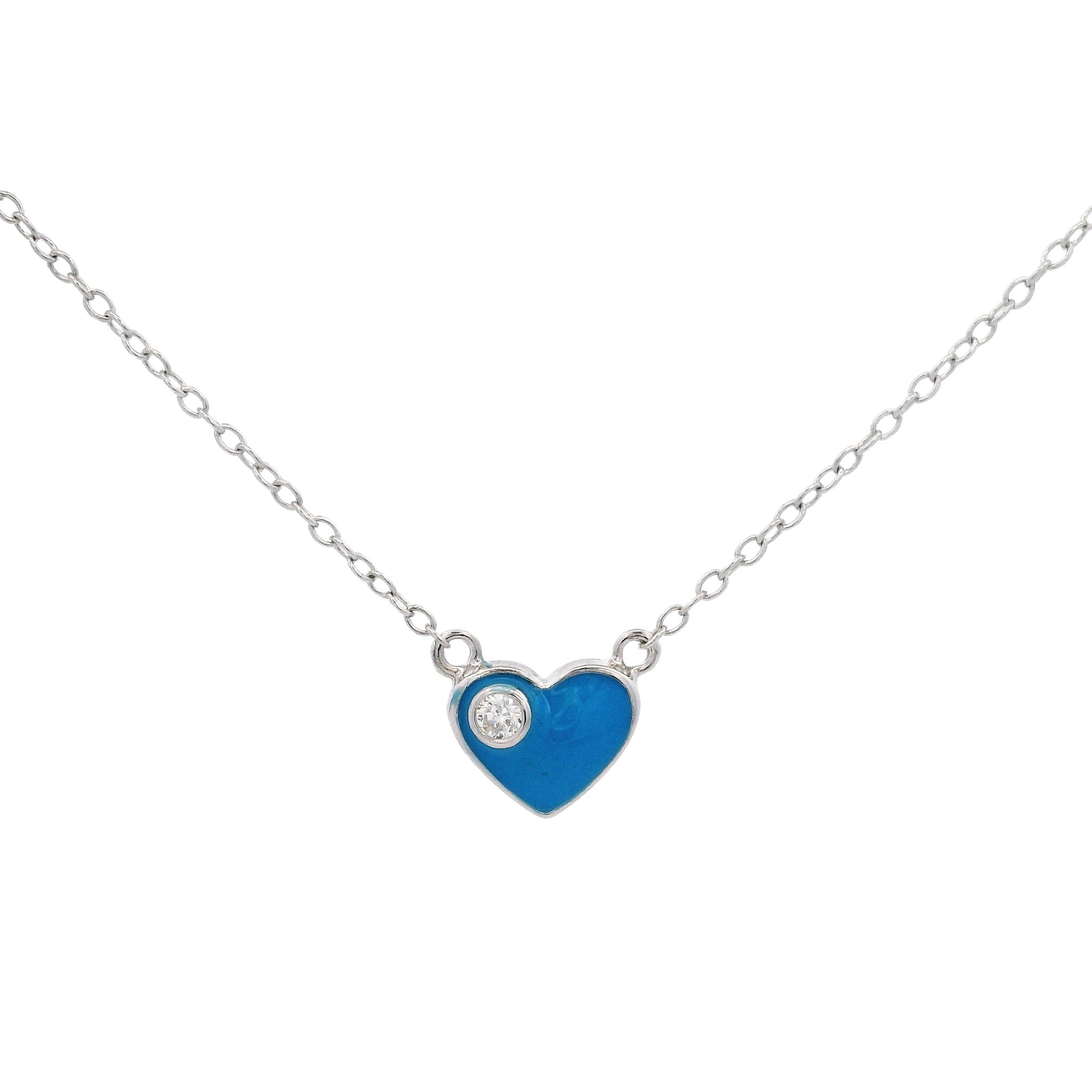 925SL SOLITARY HEART BLUE ENAMEL WITH CZ NECKLACE