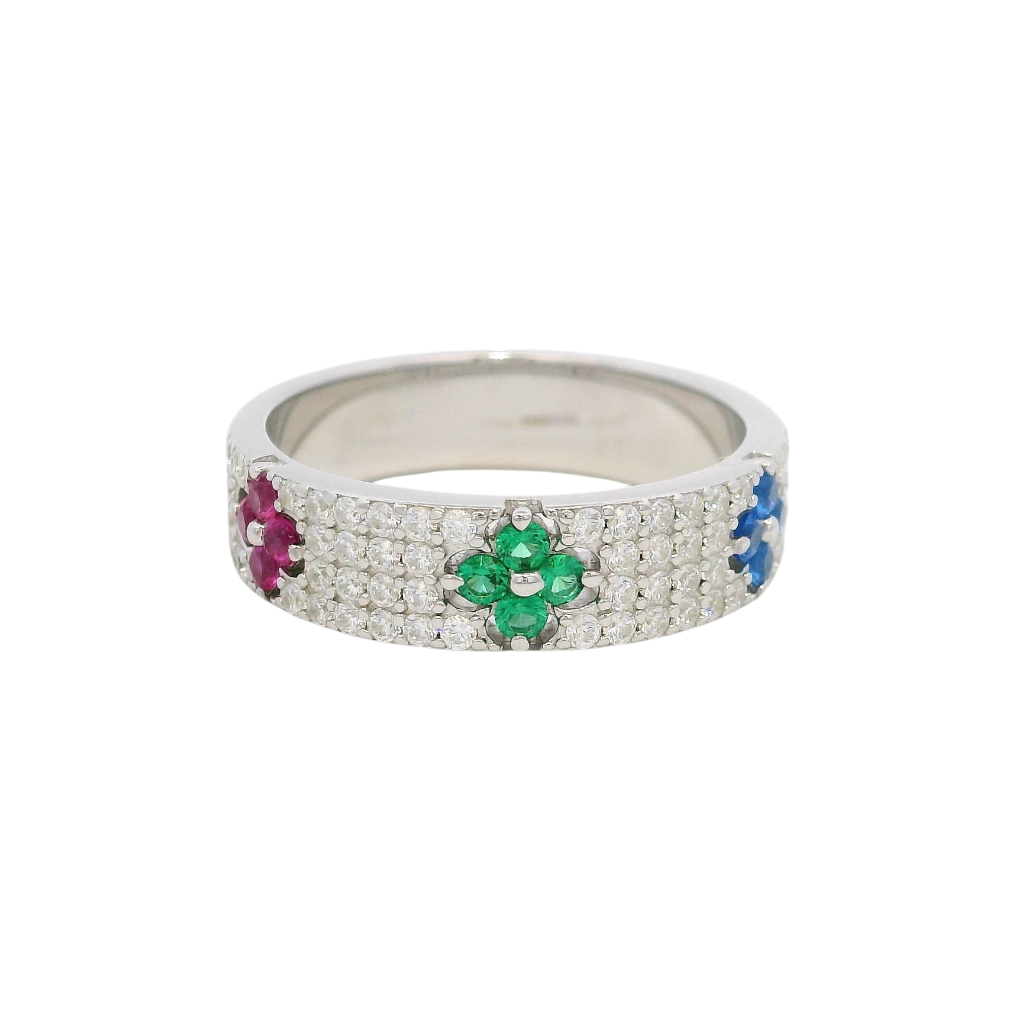 925SL STATION FLOWER MULTICOLOR RING T7