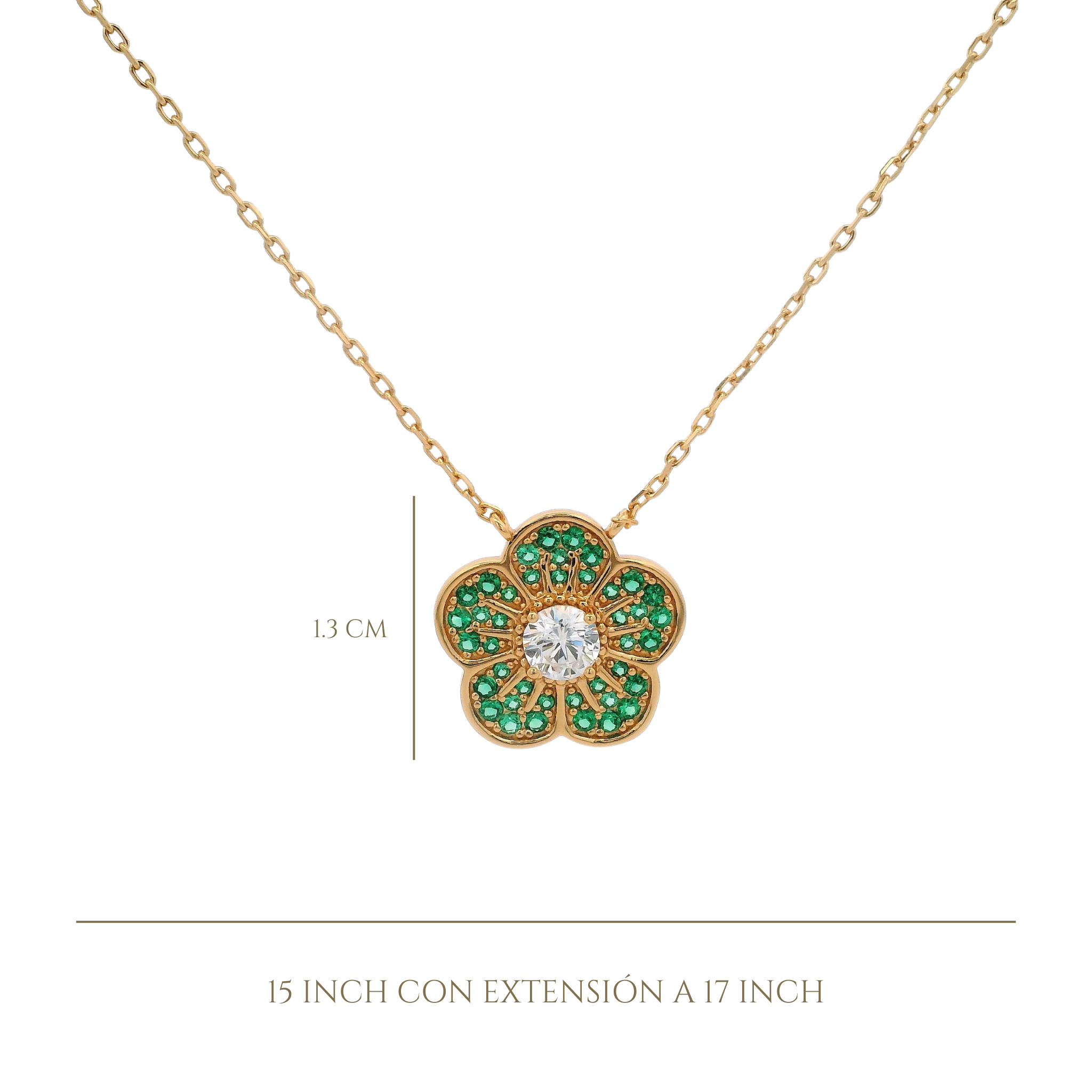 925YG SMALL FLOWER CZ GREEN NECKLACE