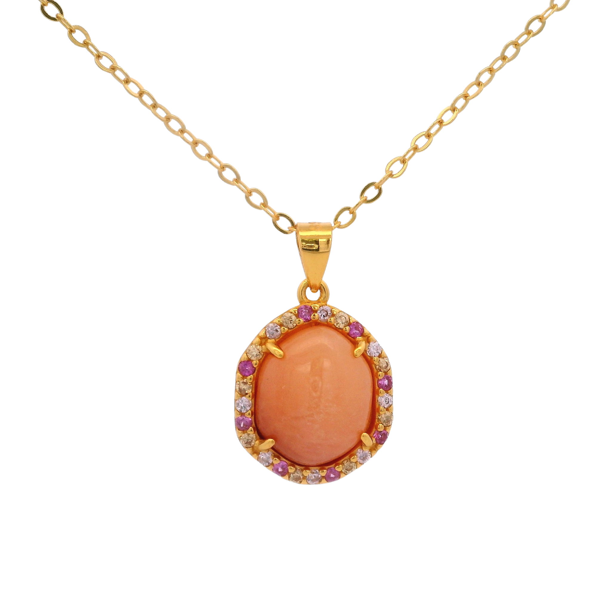 925YG HALO CABUCHON NECKLACE QUARTZ & CZ