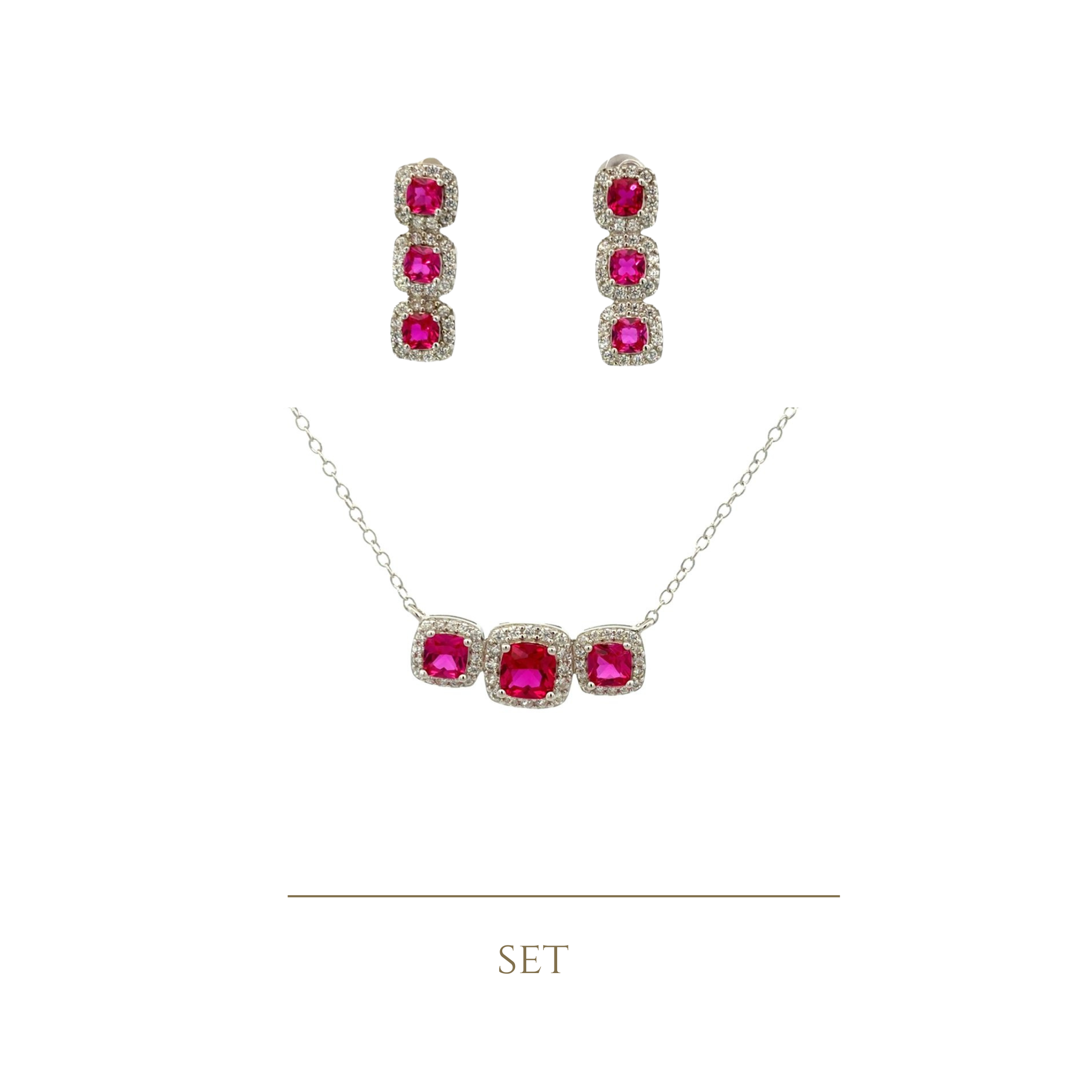 925SS TRIO SQUARE CZ RED SET