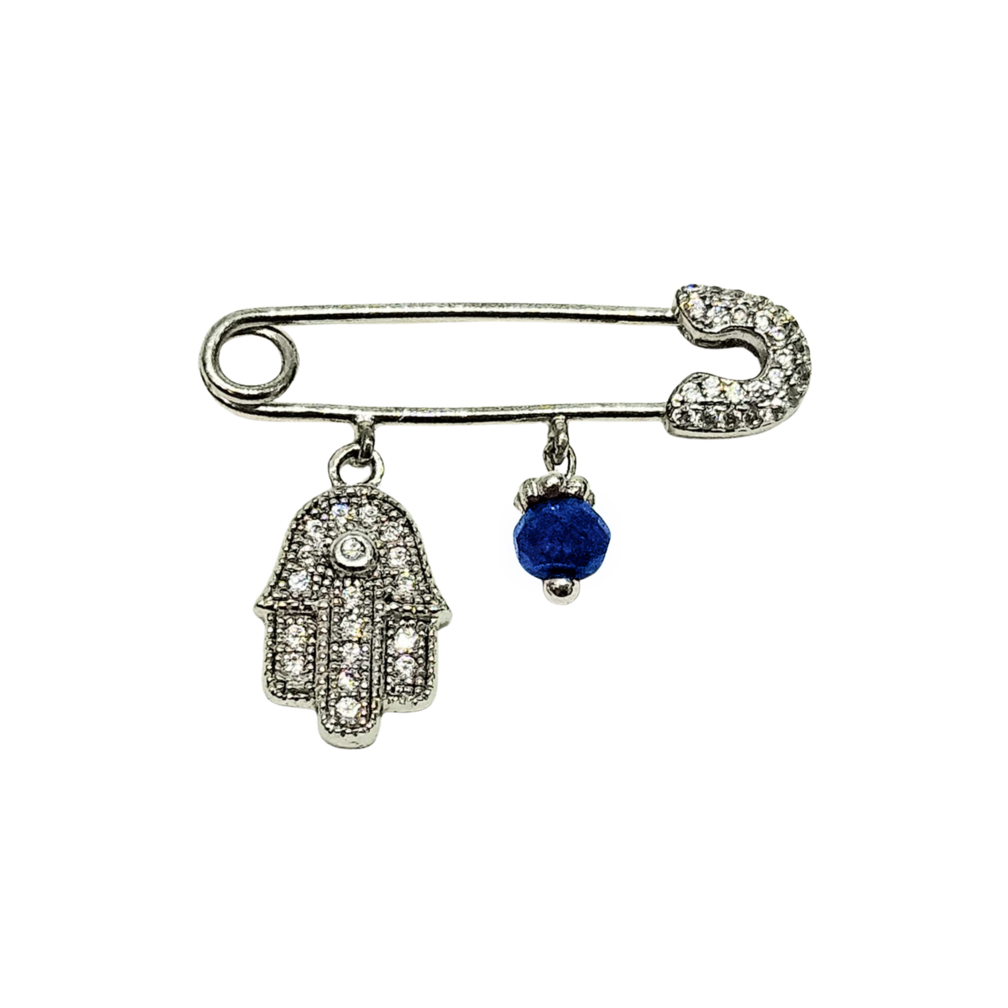 PIN DE PLATA 925 Y DIJES DE HAMSA Y LAPIZLASULI