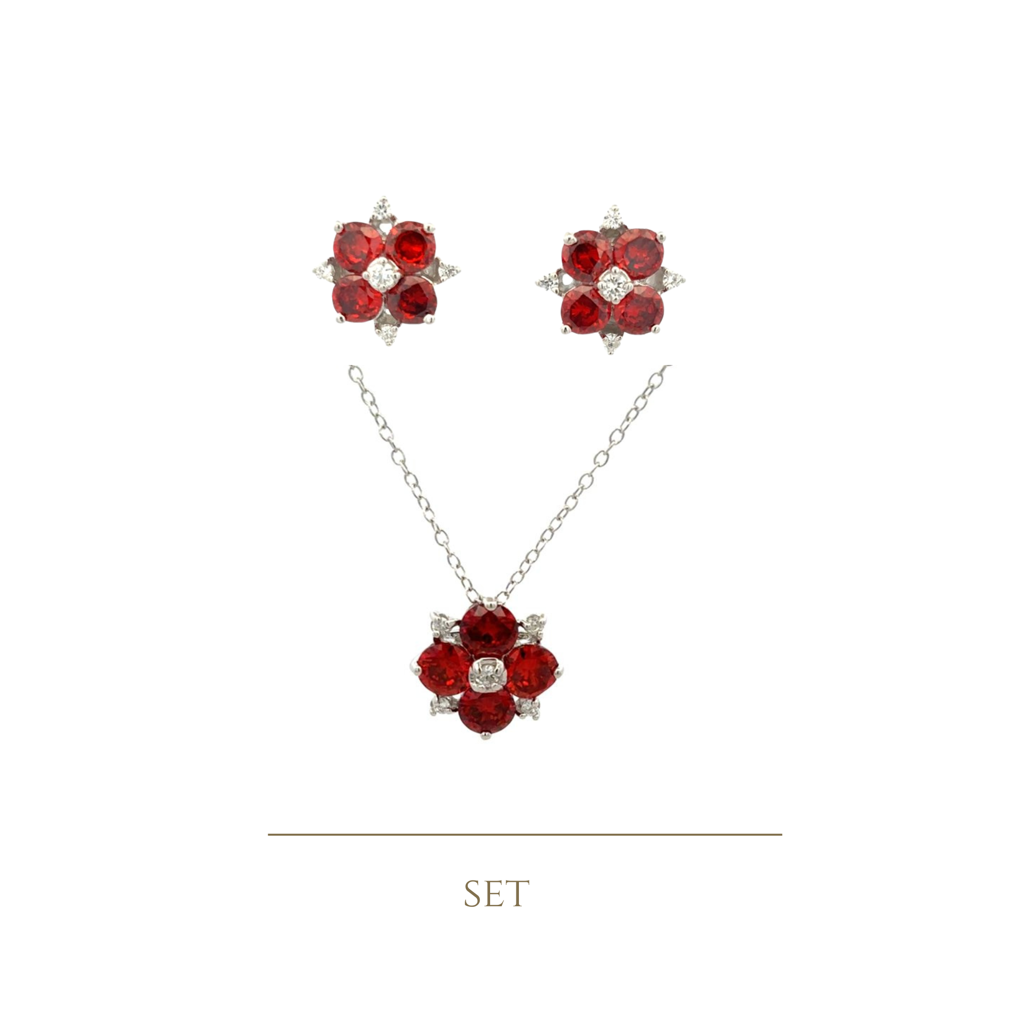 925SS 4 PETALS FLOWER RED SET