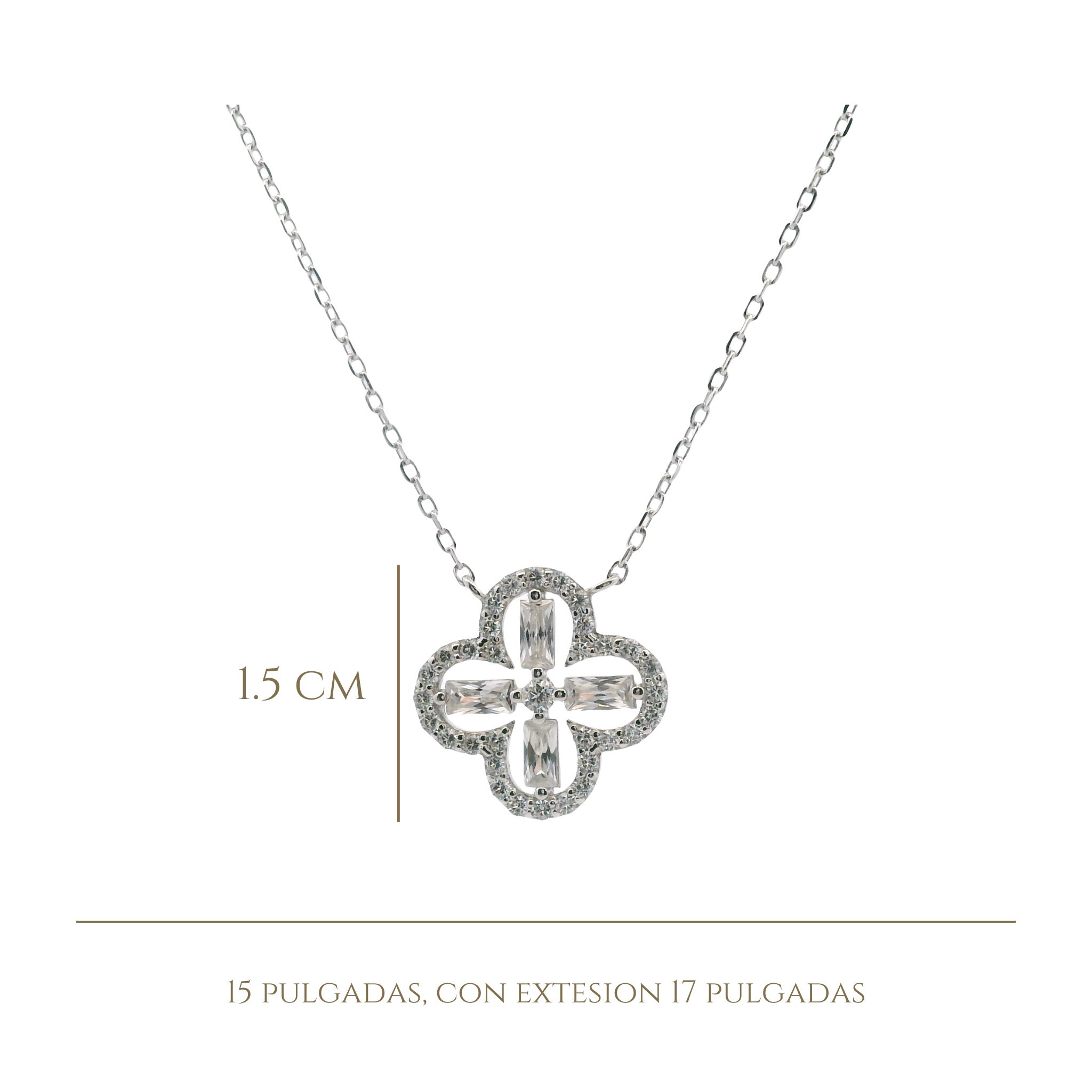 925SL OUTLINE CLOVER CZ NECKLACE