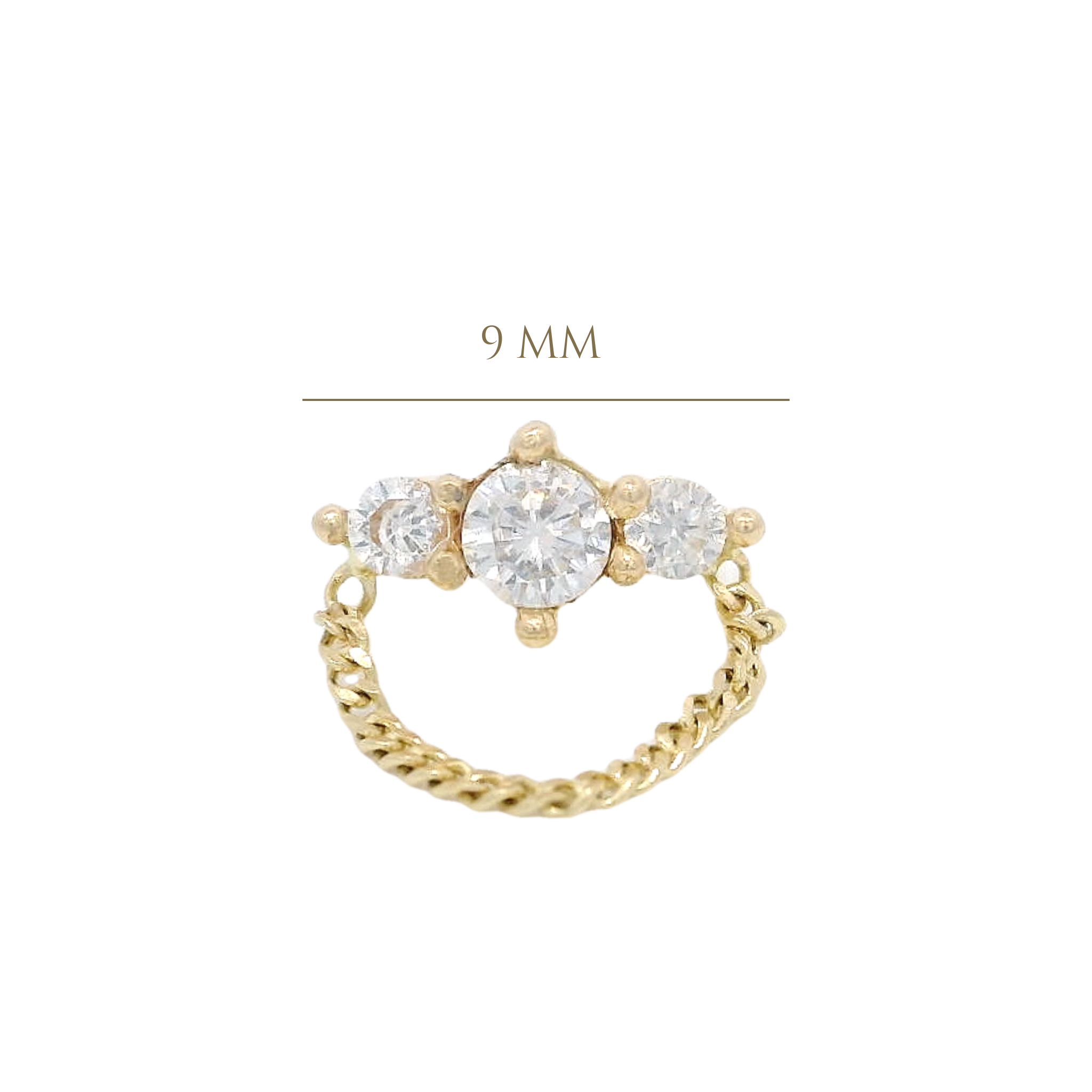 PIERCING THREE STONE WITH CHAIN IN 14KT YELLOW GOLD