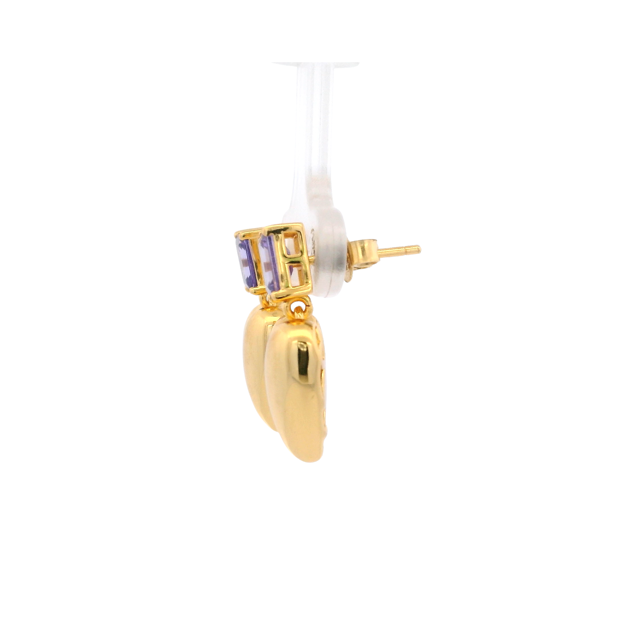 925YG BAGUETTE PURPLE WITH DOME HEART EARRINGS