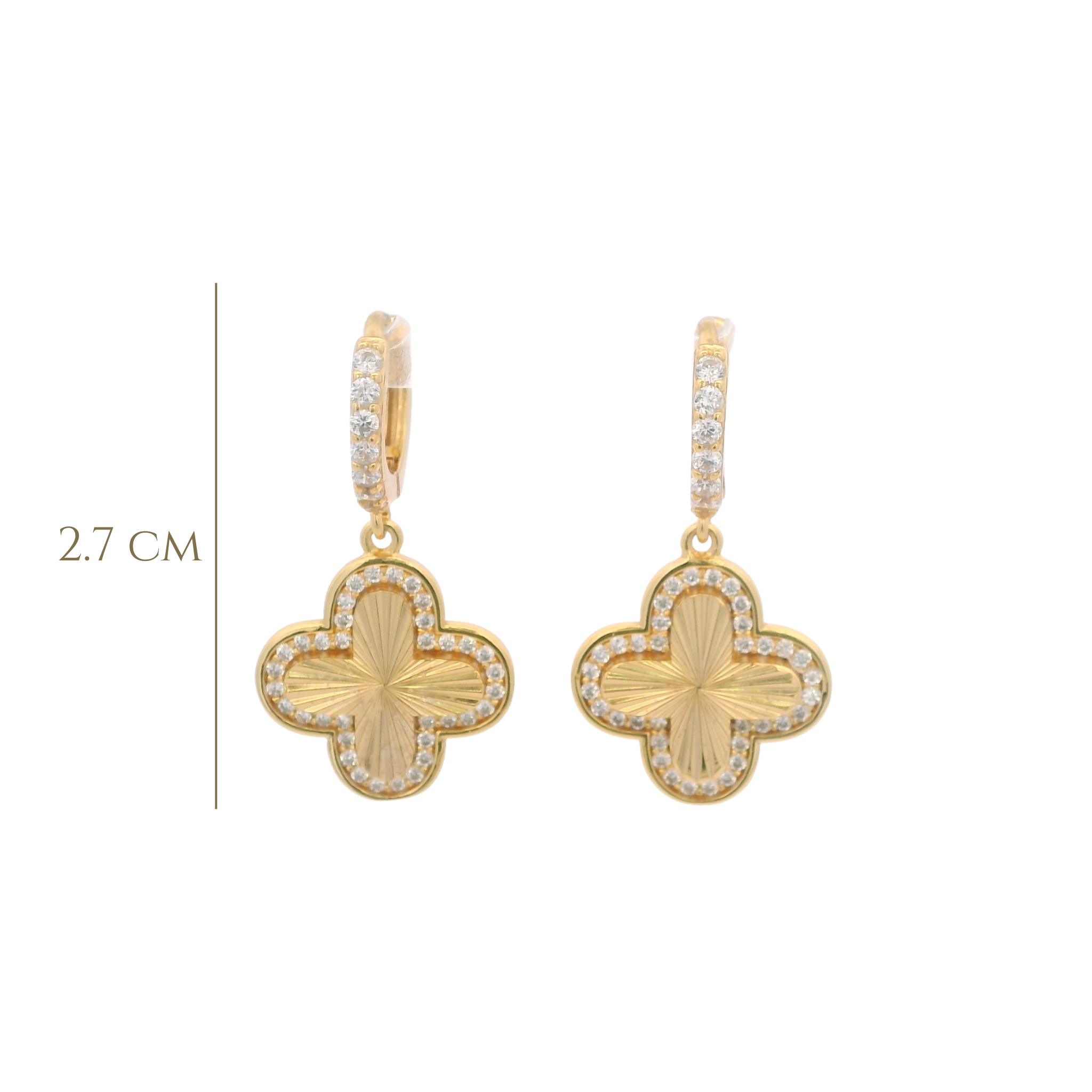 925YG CLOVER TEXTURE WITH CZ AROUND EARRINGS