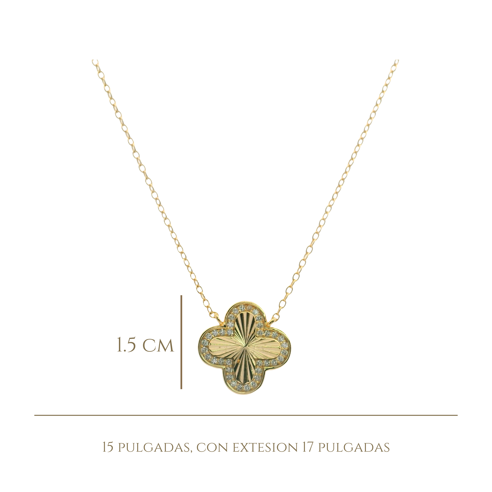 925YG CLOVER TEXTURE WITH CZ AROUND NECKLACE