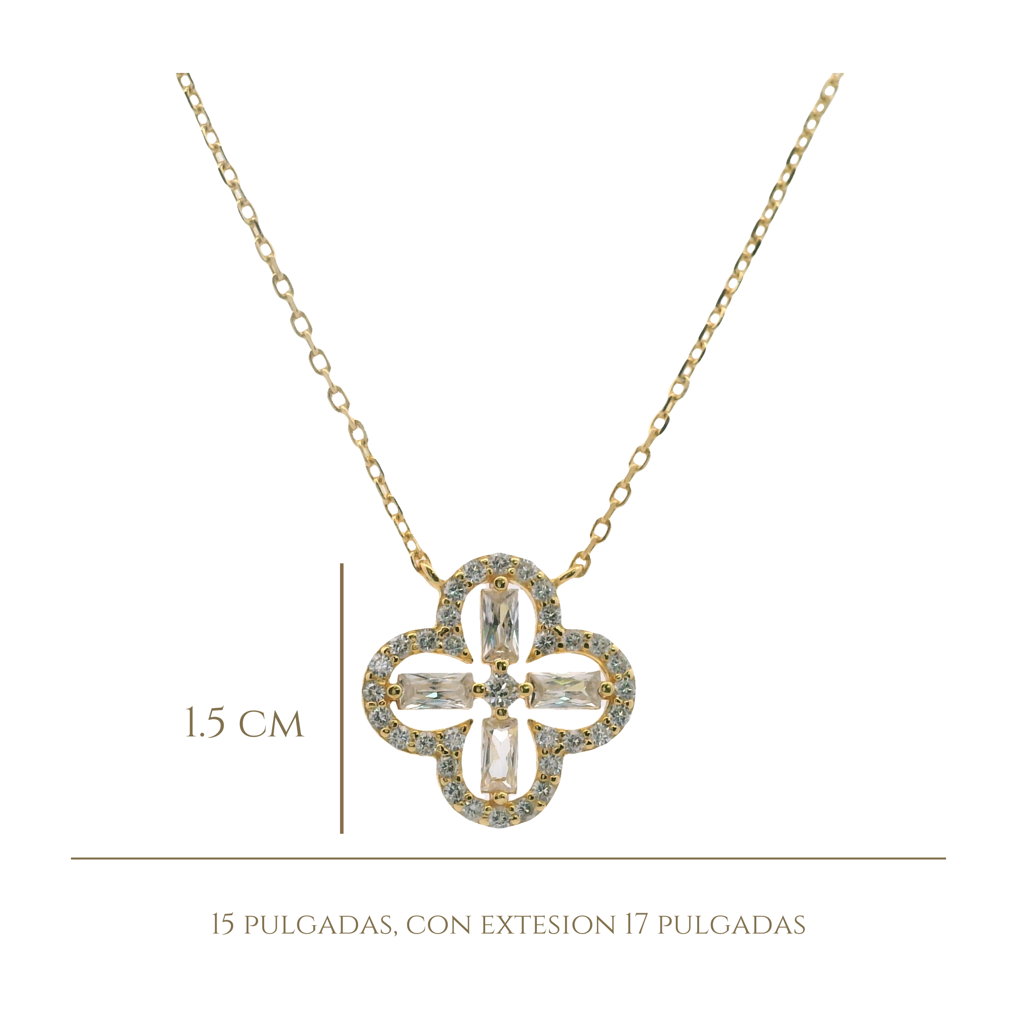 925YG OUTLINE CLOVER CZ NECKLACE