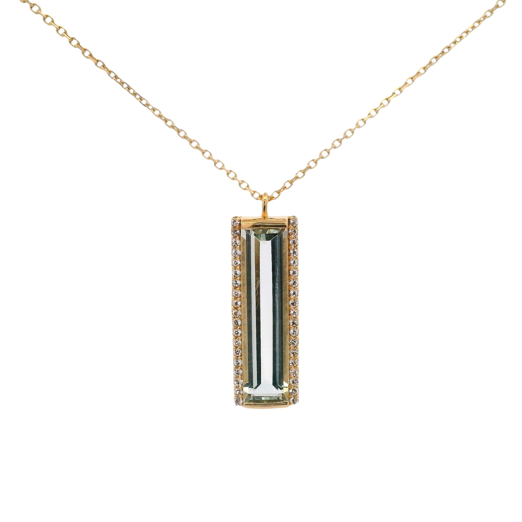 925YG SOLITARY BAGUETTE AMETHYST GREEN WITH TOPAZ WHITE NECKLACE