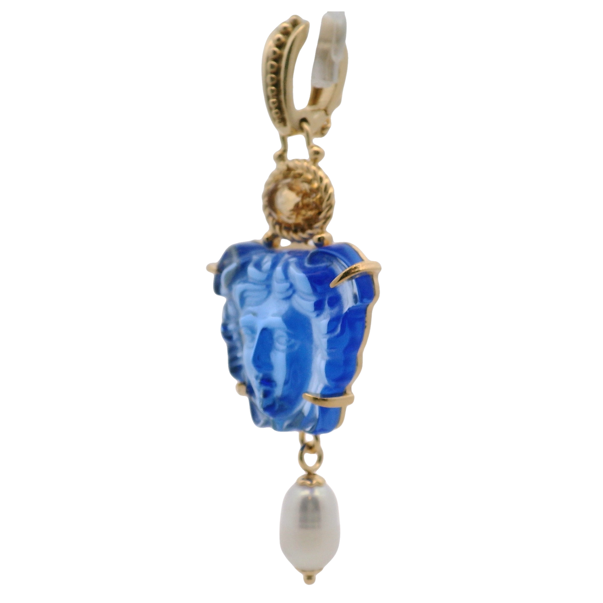 925GG MEDUSA BLUE AND CITRINA AND PEARL PENDANT