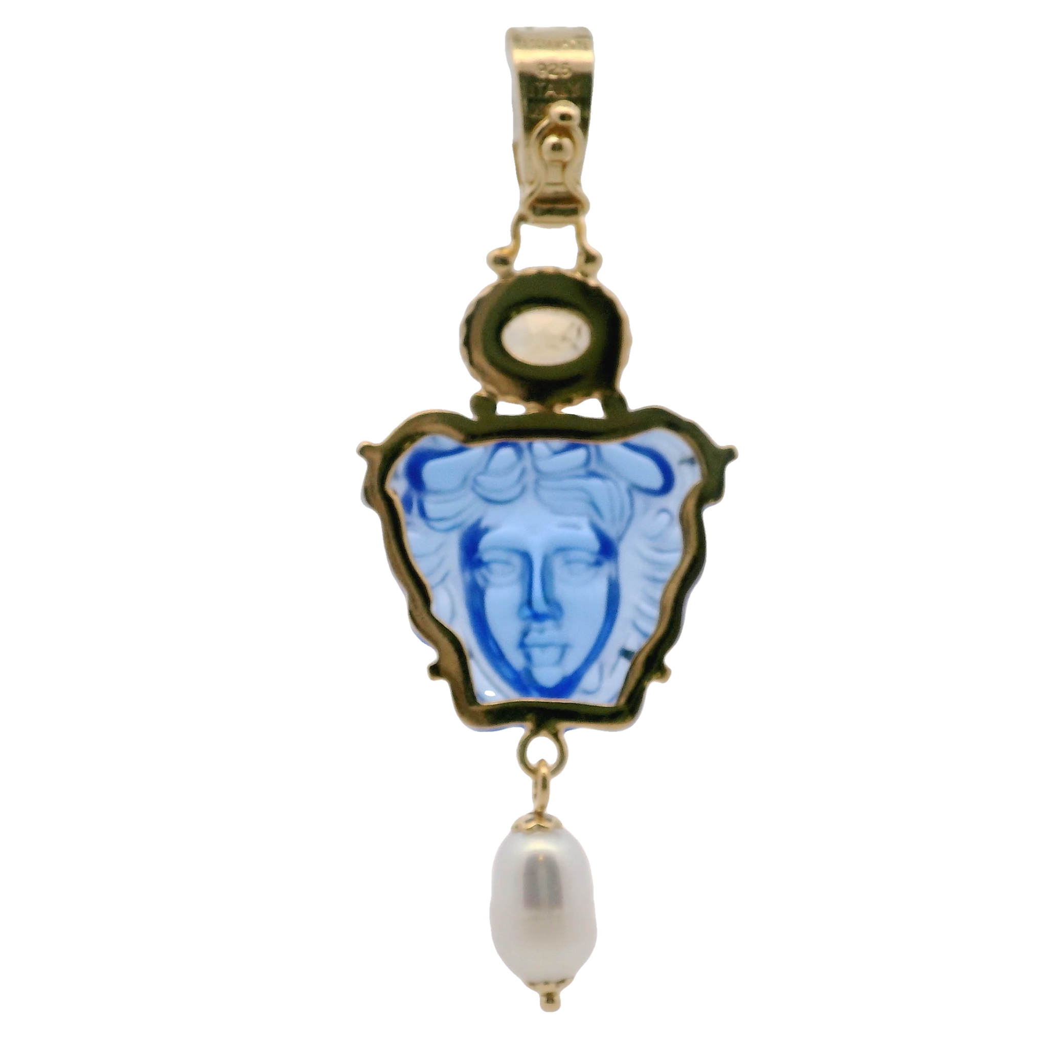 925GG MEDUSA BLUE AND CITRINA AND PEARL PENDANT