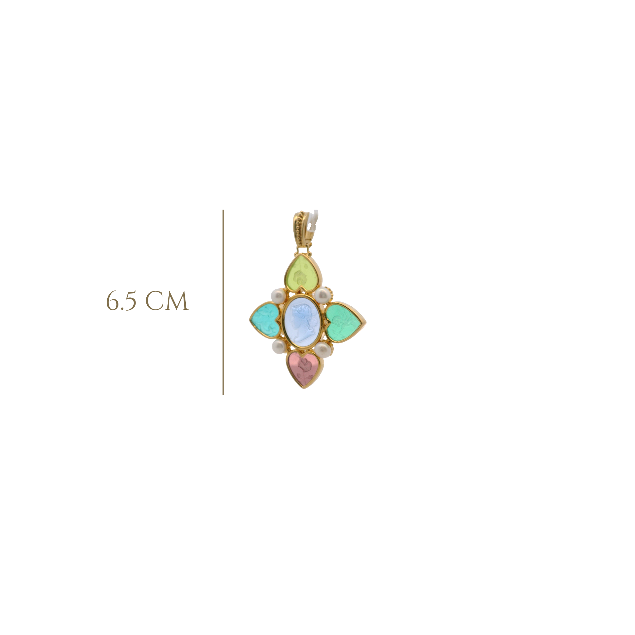925GG MULTICOLOR FLOWER HEART WOMAN PROFILE CENTER BLUE PENDANT