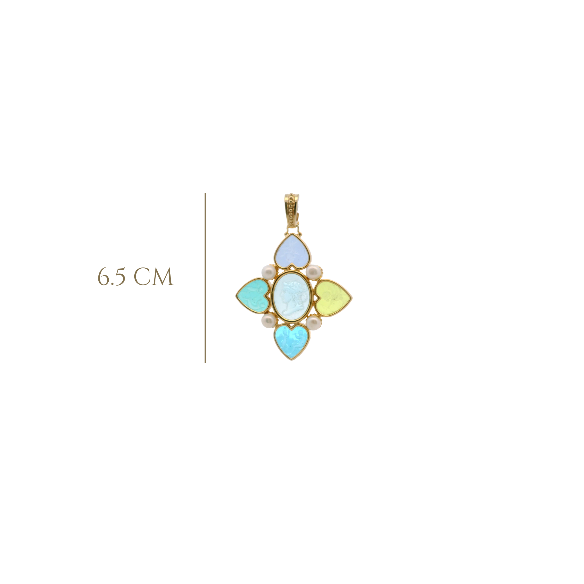 925GG MULTICOLOR FLOWER HEART WOMAN PROFILE CENTER SKY BLUE PENDANT