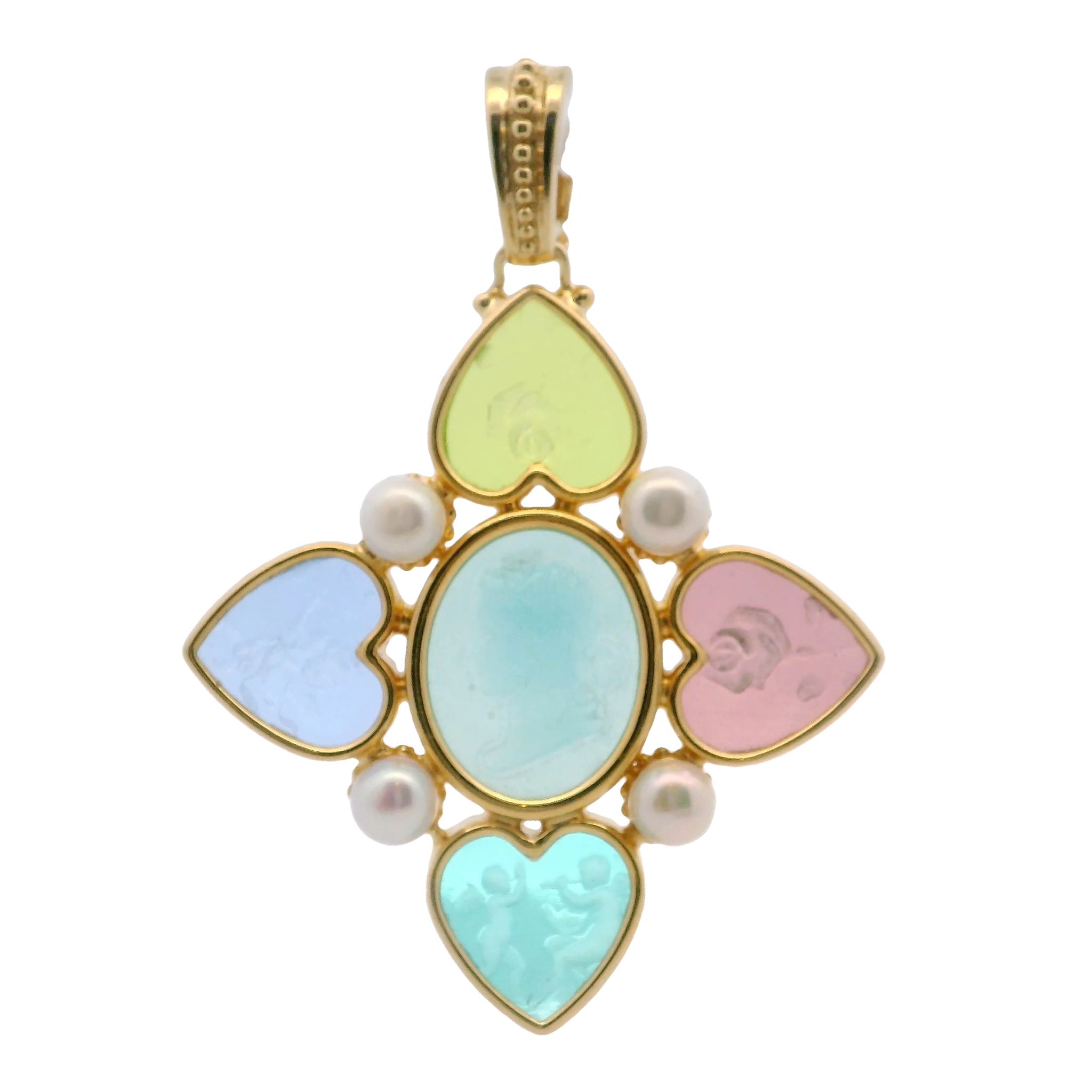 925GG MULTICOLOR FLOWER HEART WOMAN PROFILE CENTER SKY BLUE PENDANT