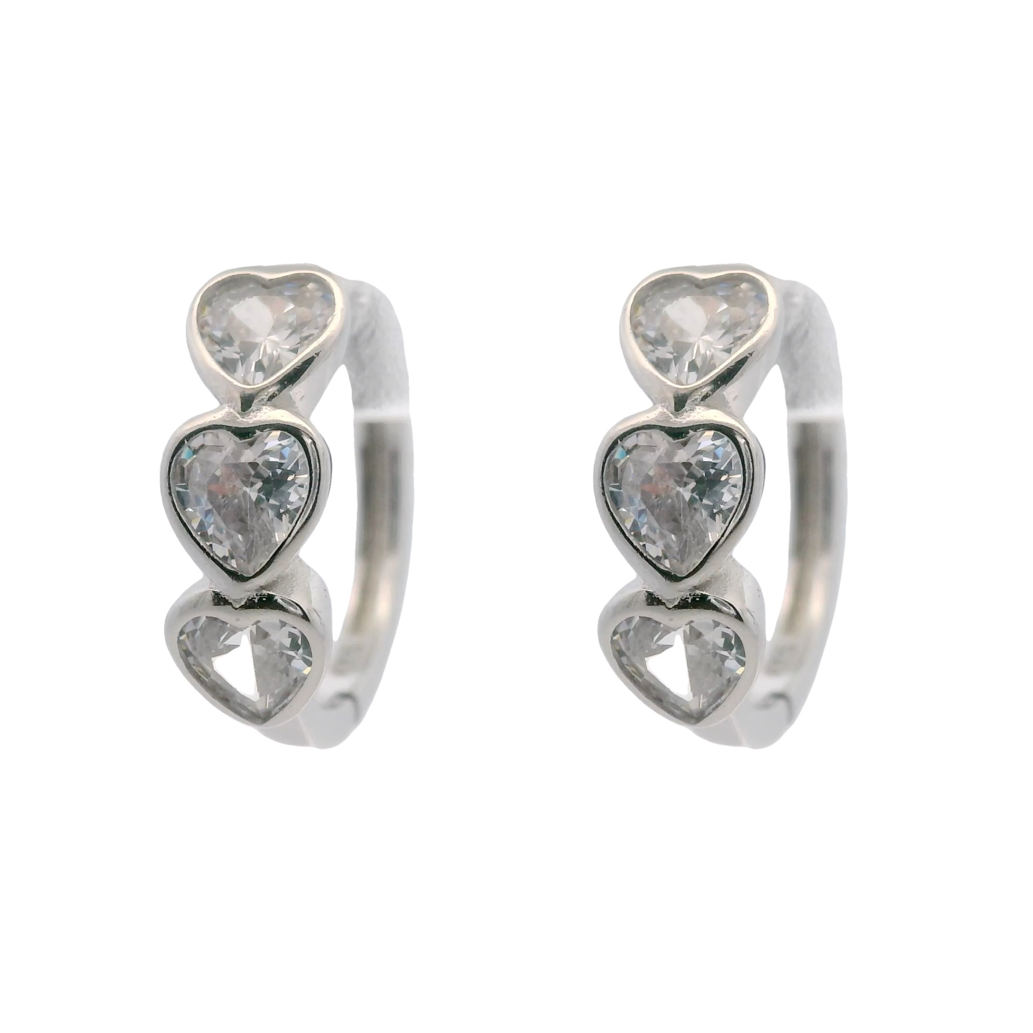 925SS TRIPLE HEART WHITE CZ HOOPS