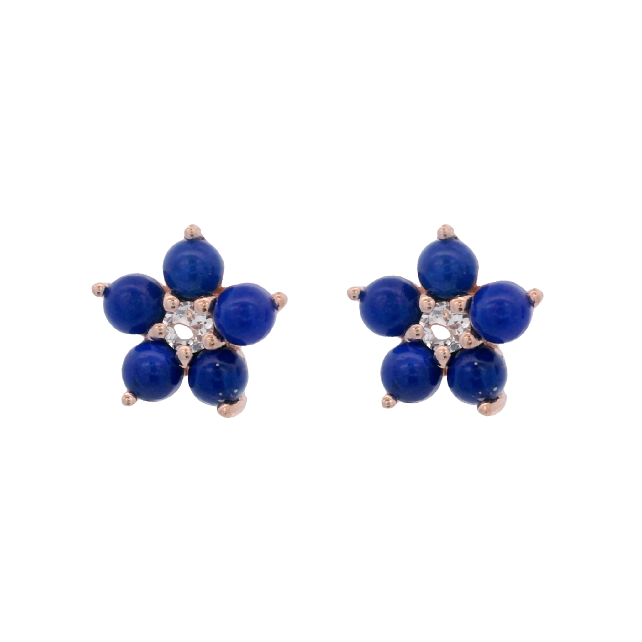 925RG FLOWER 10MM LAPIS LAZULI CENTER TOPAZ WHITE EARRINGS