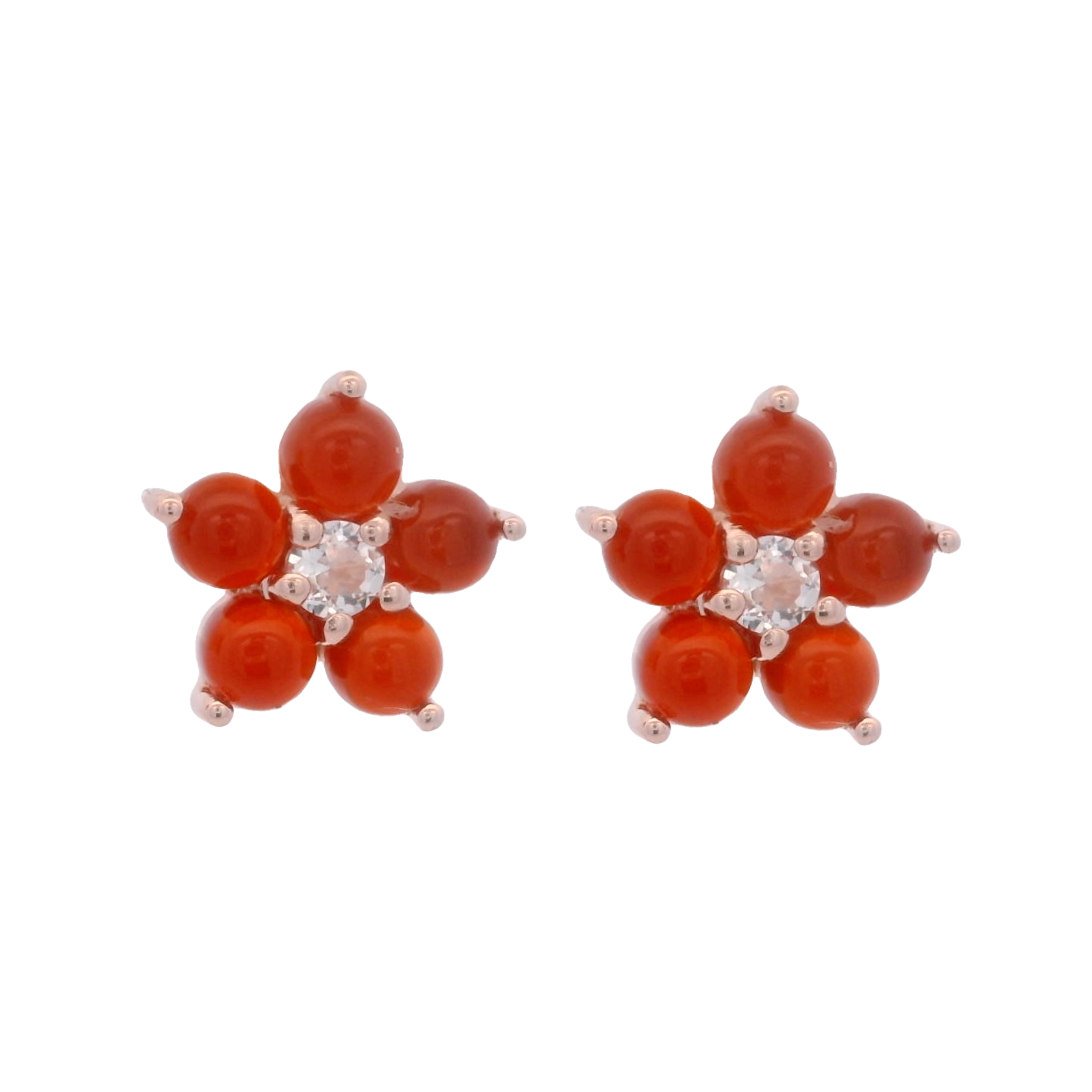 925RG FLOWER 10MM ONYX RED CENTER TOPAZ WHITE EARRINGS