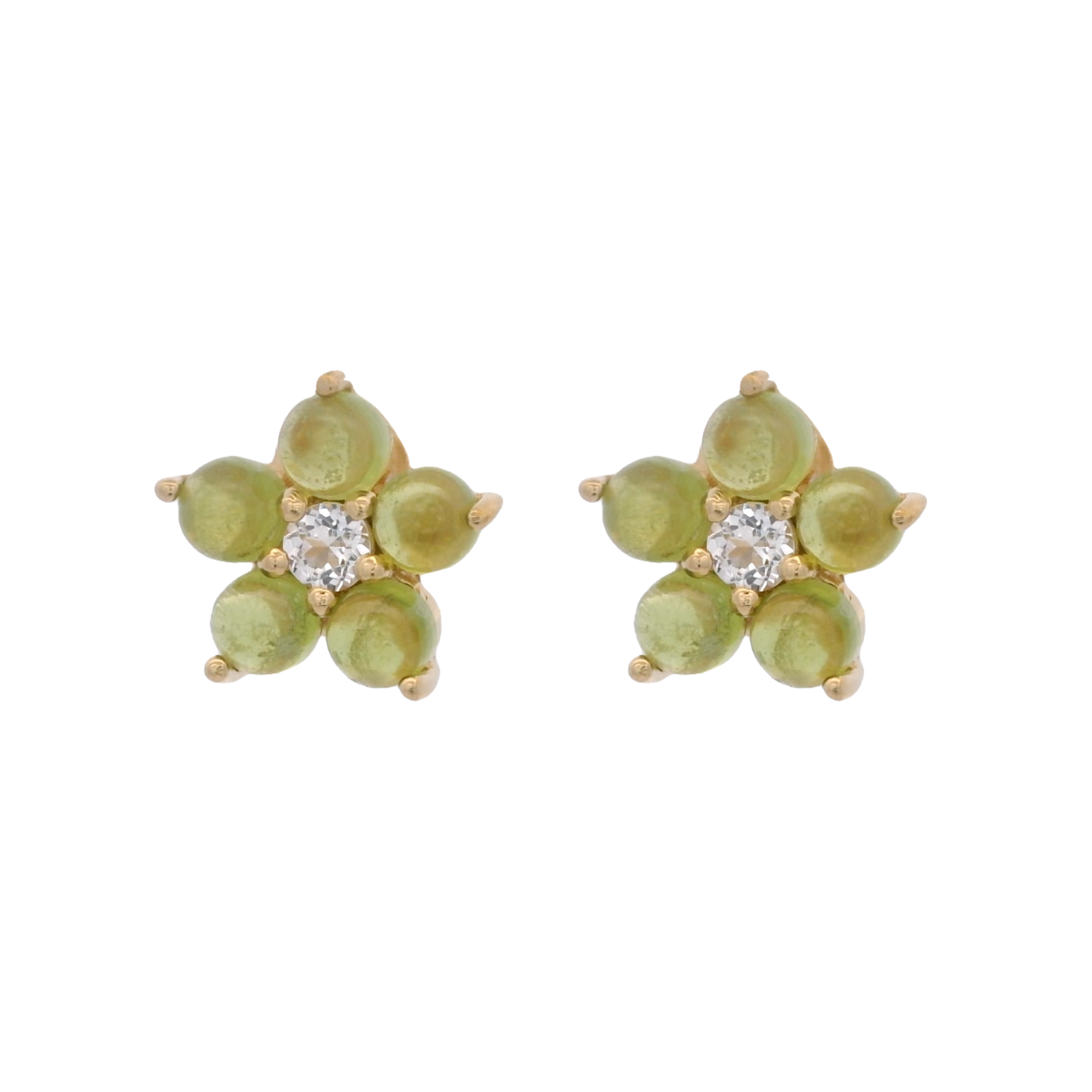925YG FLOWER 10MM VASONITE CENTER TOPAZ WHITE EARRINGS