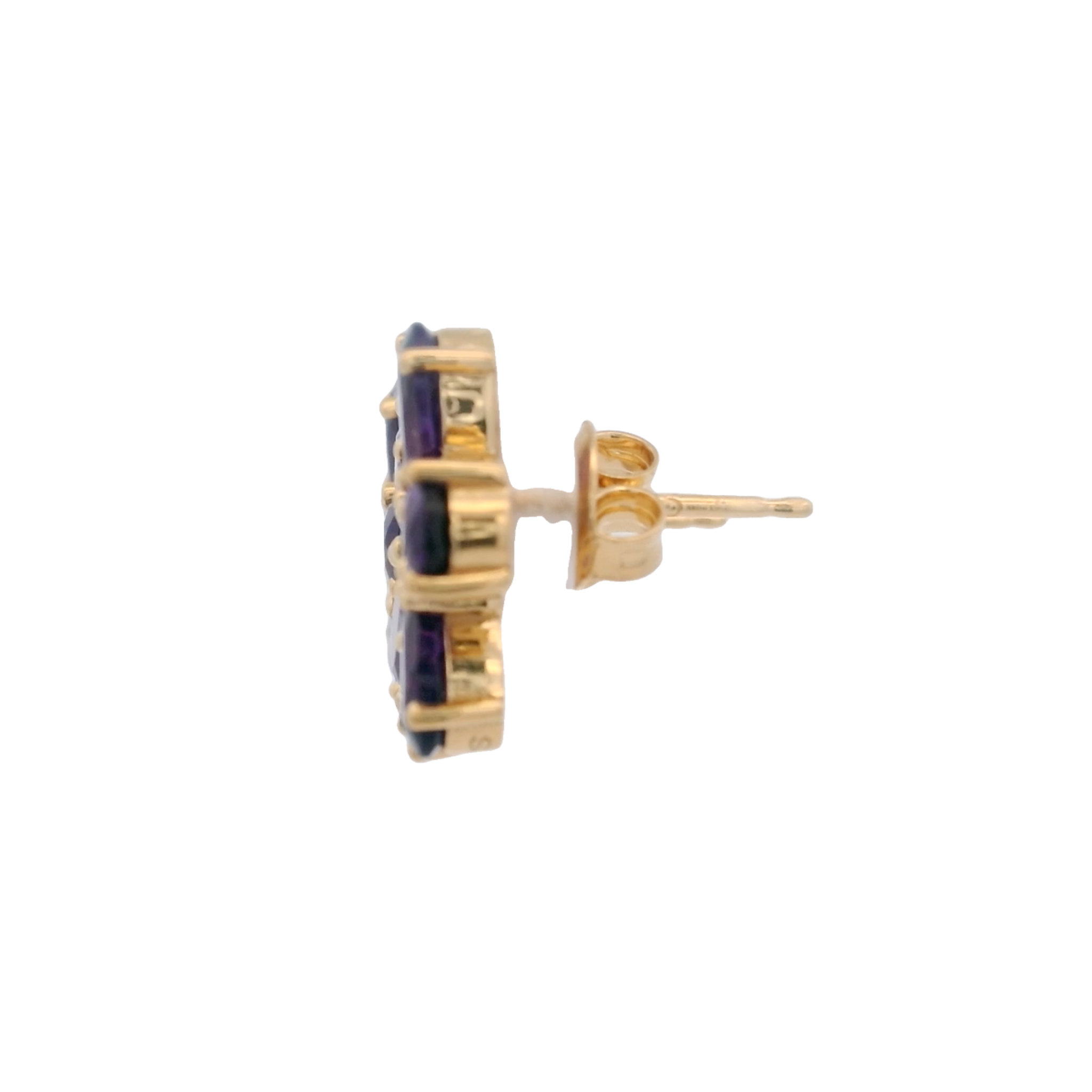 925YG FLOWER 14MM AMETHYST CENTER IOLITE EARRINGS
