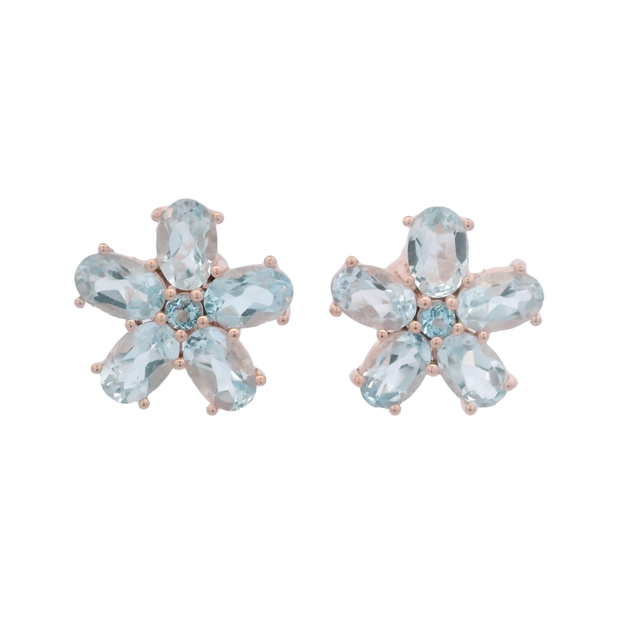 925RG FLOWER 14MM TOPAZ SKY BLUE CENTER TOPAZ BLUE EARRINGS