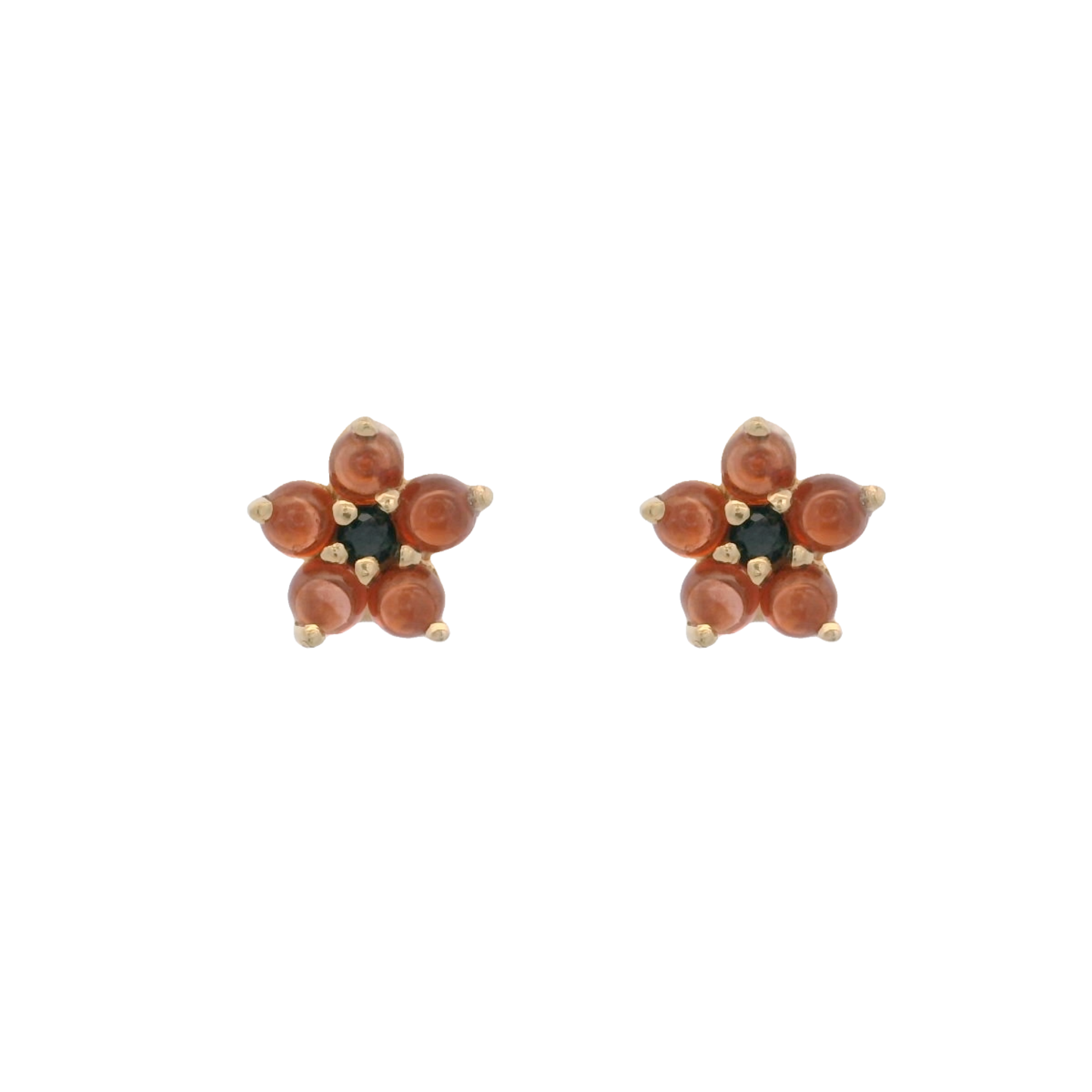 925YG FLOWER 6MM GARNET CENTER SPINEL BLACK EARRINGS