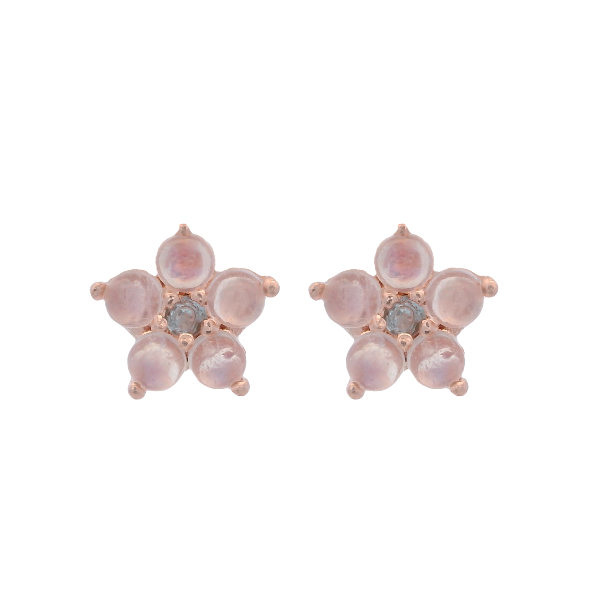 925RG FLOWER 6MM MOOSTONE CENTER TOPAZ BLUE EARRINGS