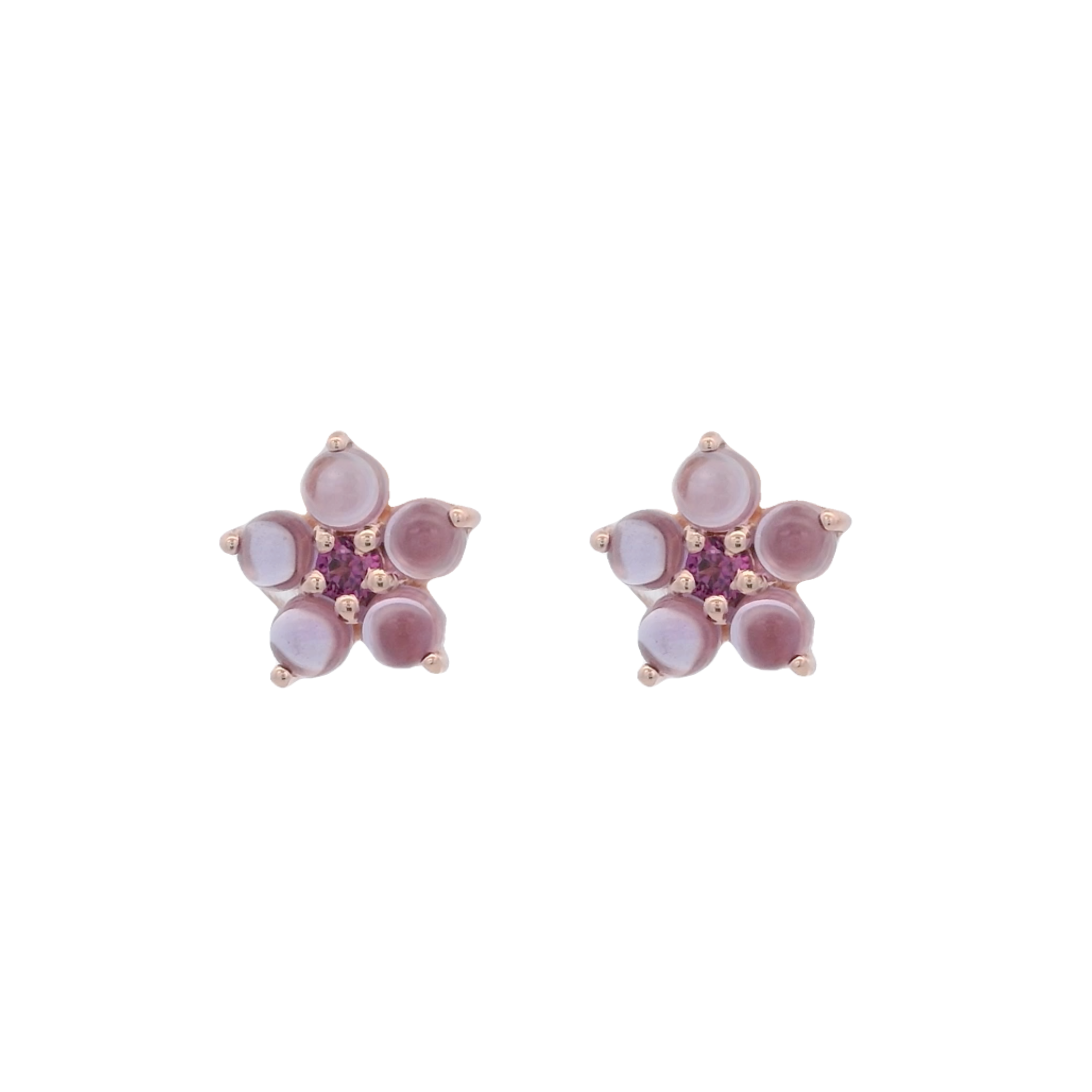 925RG FLOWER 8MM AMETHYST CENTER GARNET EARRINGS