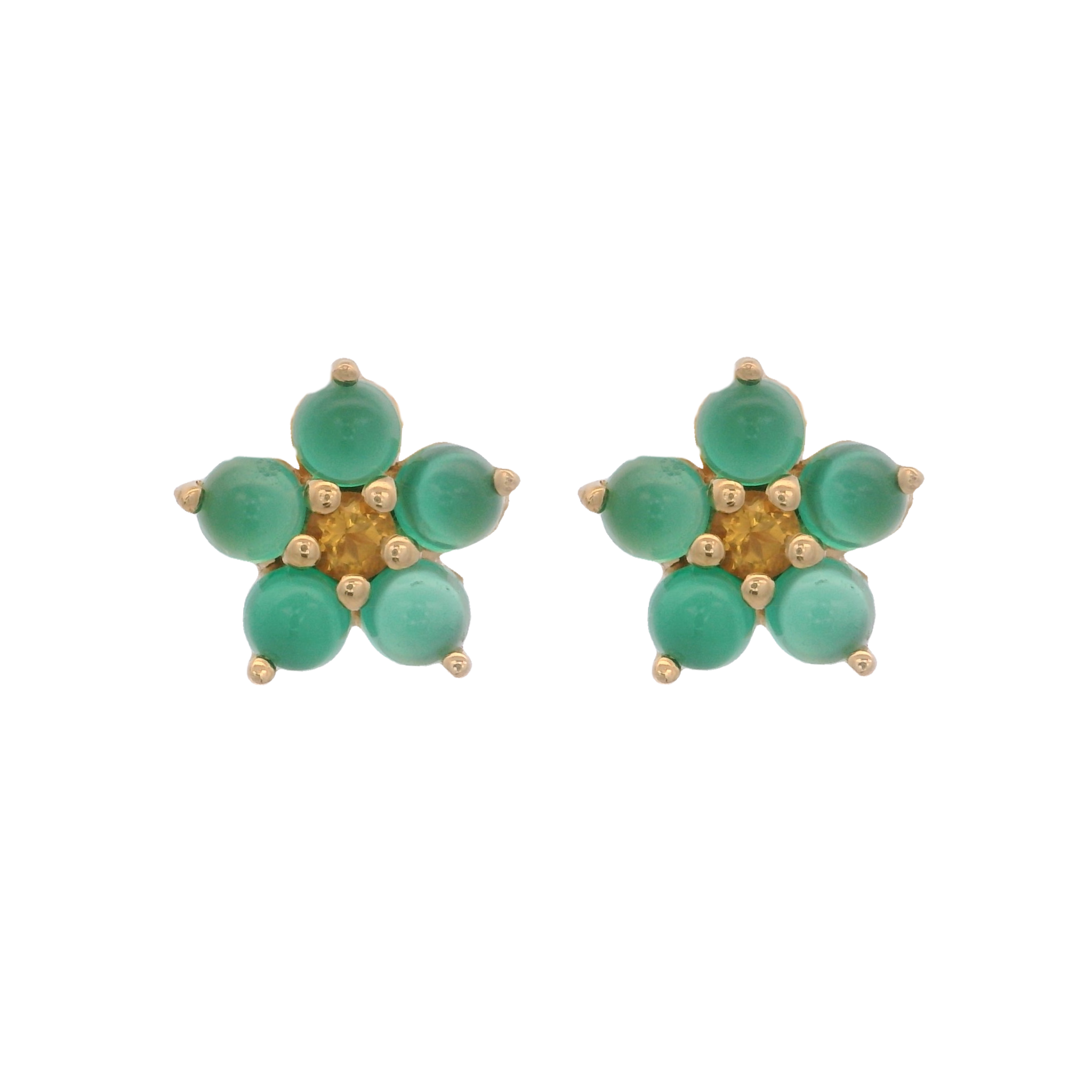 925YG FLOWER 8MM ONYX GREEN CENTER CITRINE EARRINGS