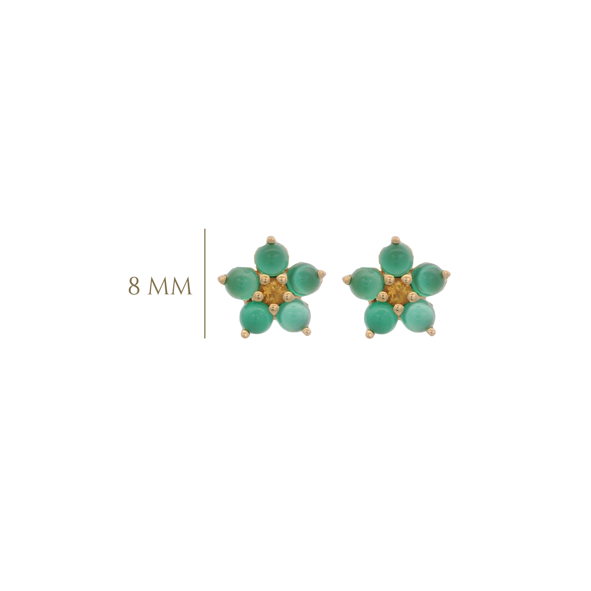 925YG FLOWER 8MM ONYX GREEN CENTER CITRINE EARRINGS