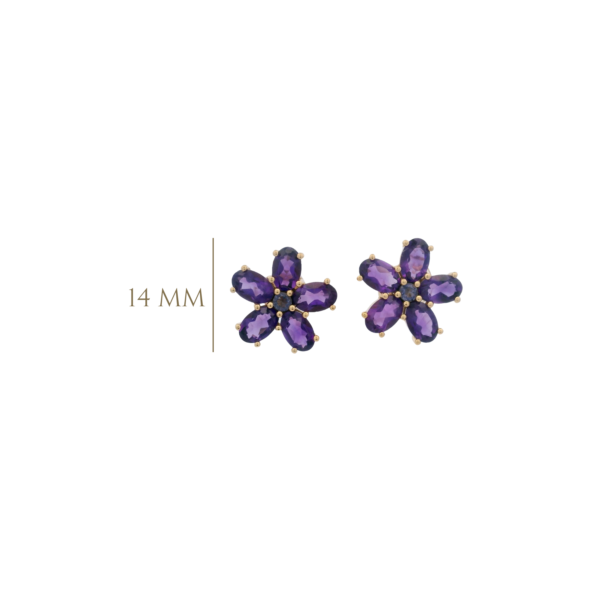925YG FLOWER 14MM AMETHYST CENTER IOLITE EARRINGS