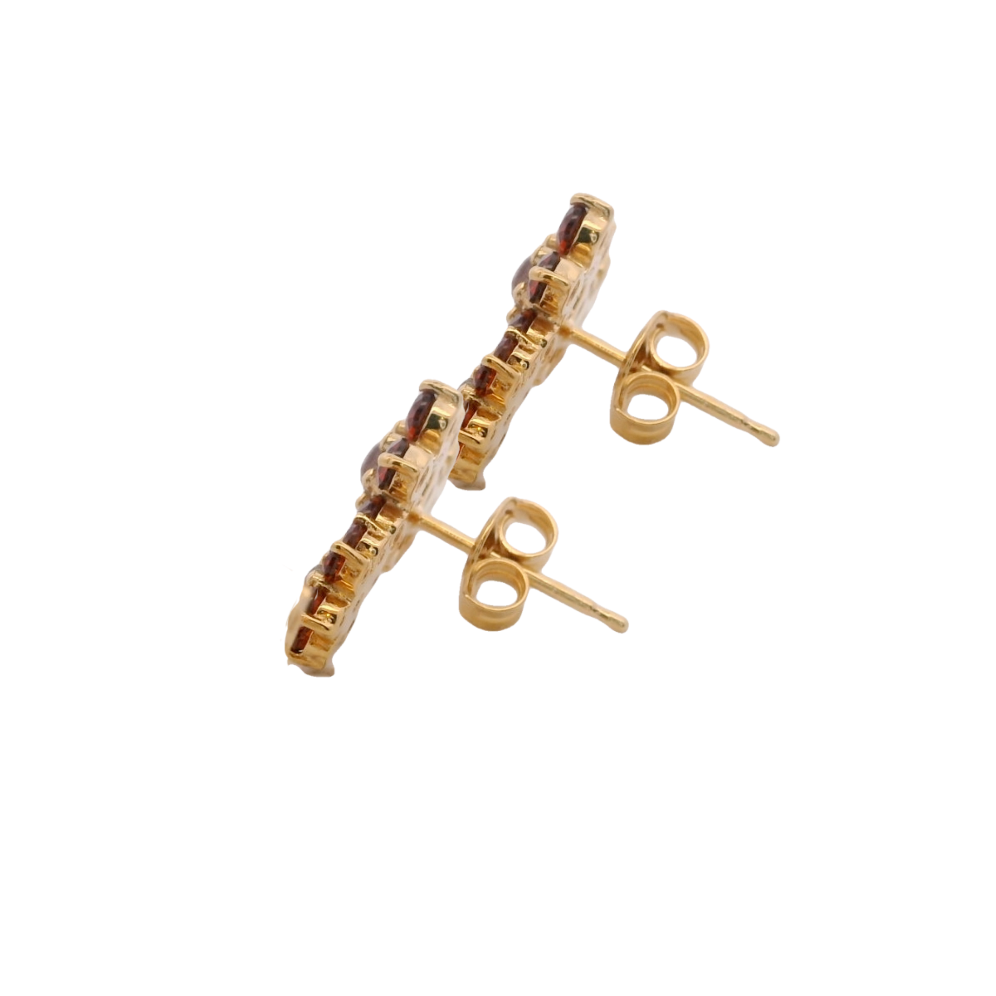 925YG TRIPLE FOWER GARNET CENTER LABRADORITE EARRINGS