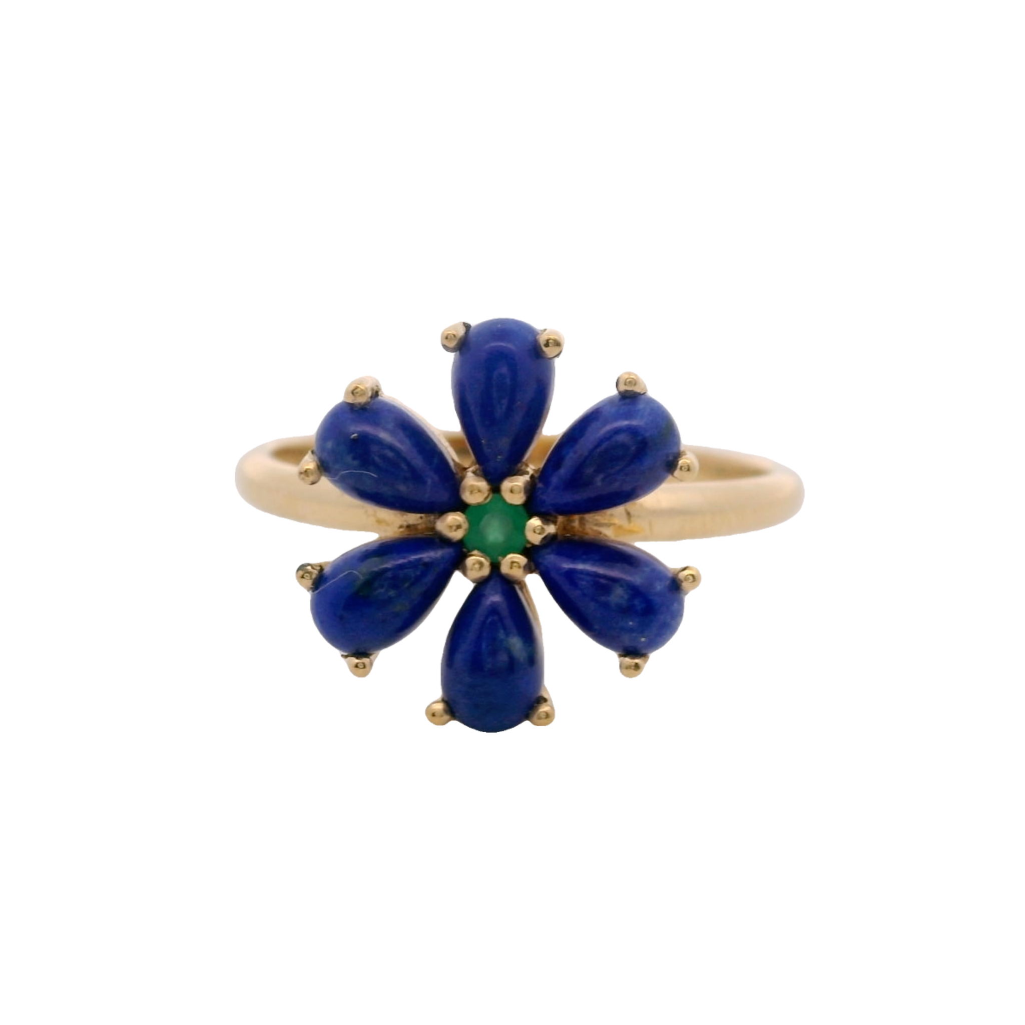 925YG FLOWER 12MM LAPIS LAZULI CENTER ONYXS GREEN RING T6.5