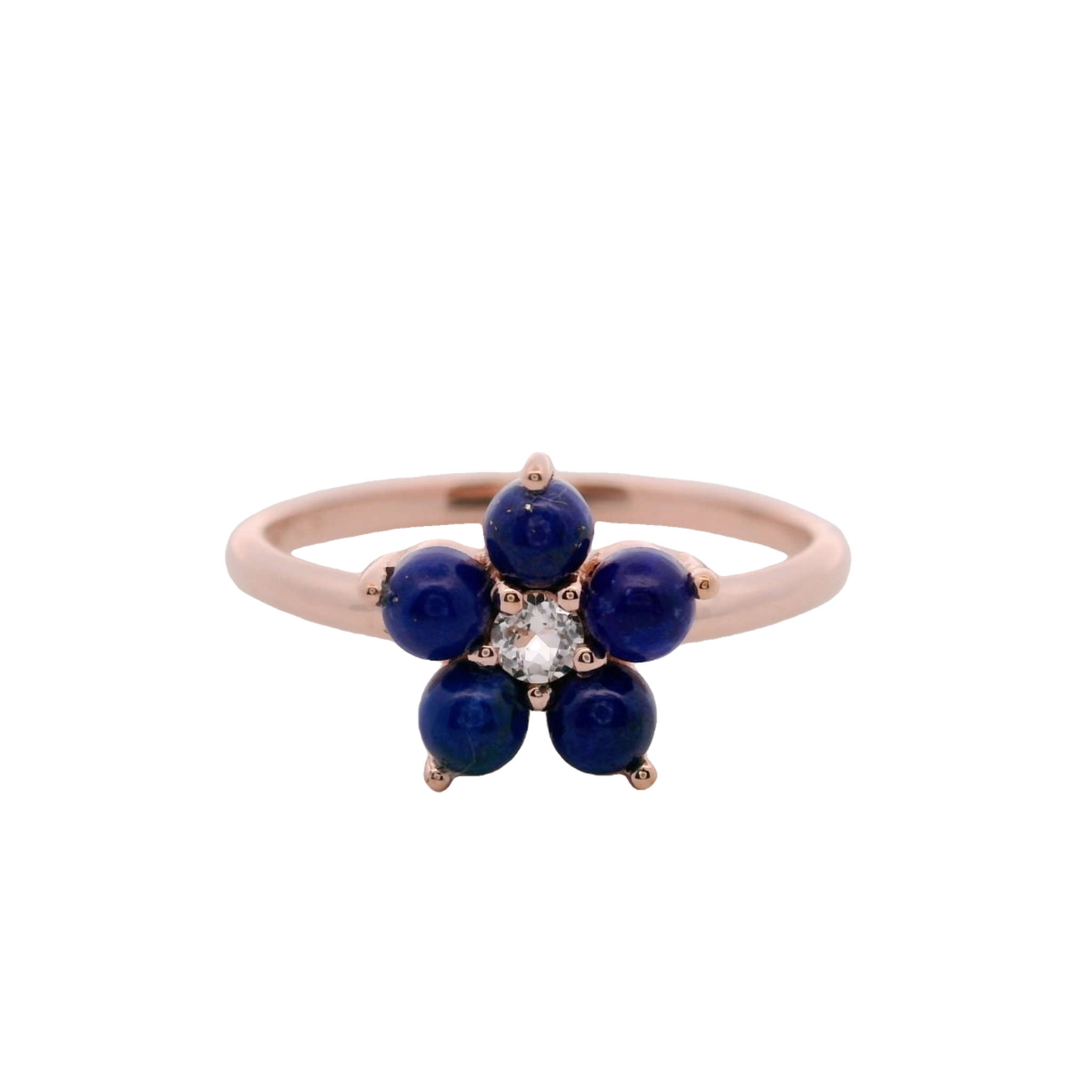 925RG FLOWER 10MM LAPIS LAZULI CENTER TOPAZ WHITE RING T6.5